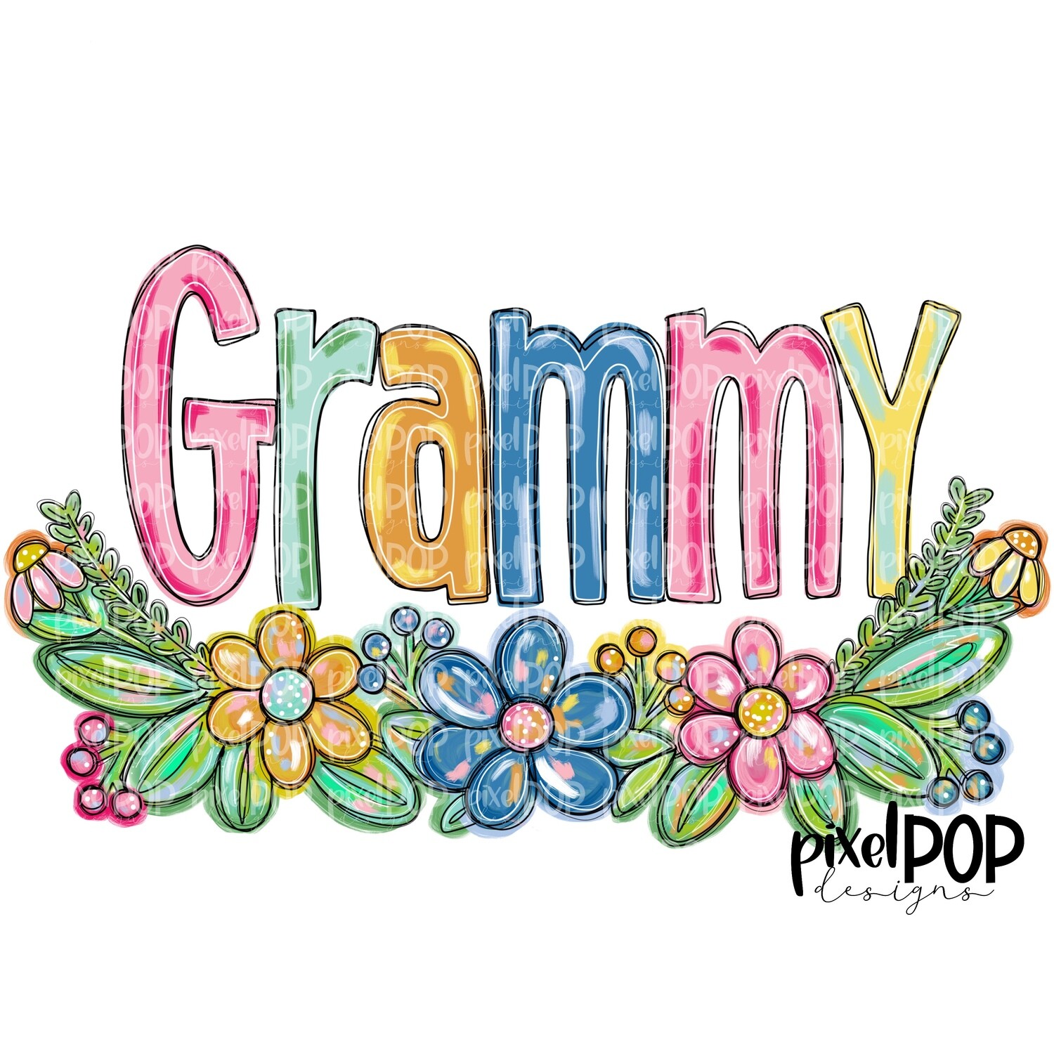Grammy Spring Floral PNG | Mother&#39;s Day Sublimation Design | Hand Painted PNG | Digital Art | Printable Art | Clip Art