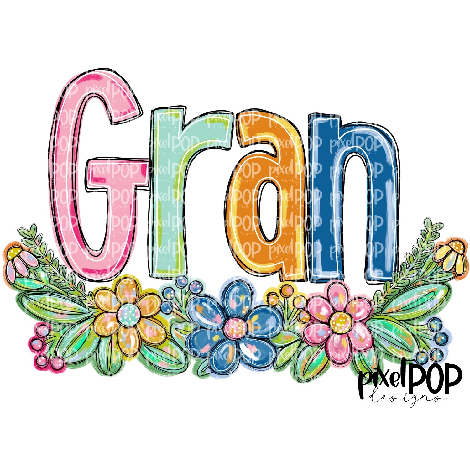 Gran Spring Floral PNG | Mother&#39;s Day Sublimation Design | Hand Painted PNG | Digital Art | Printable Art | Clip Art