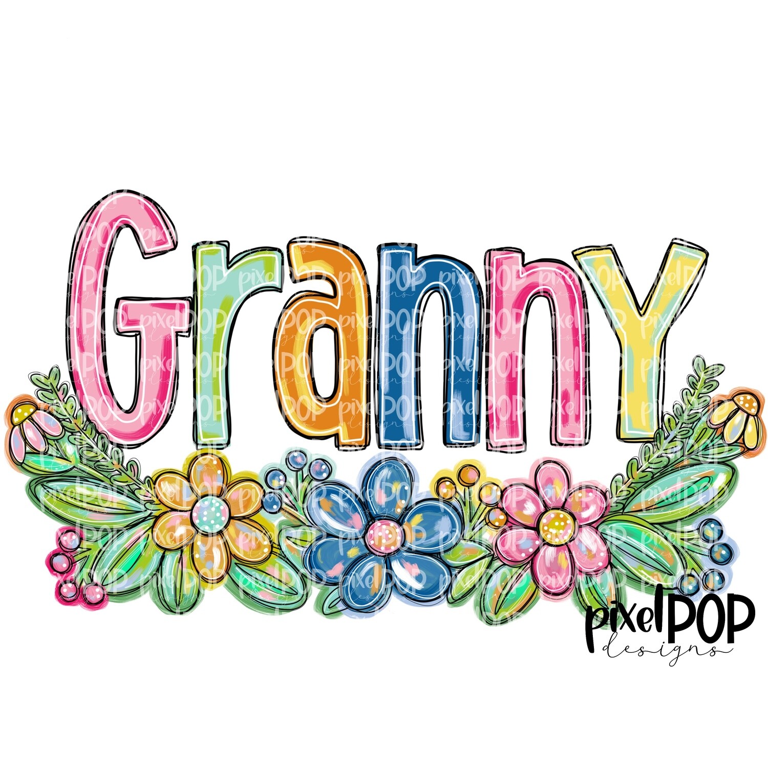 Granny Spring Floral PNG | Mother&#39;s Day Sublimation Design | Hand Painted PNG | Digital Art | Printable Art | Clip Art
