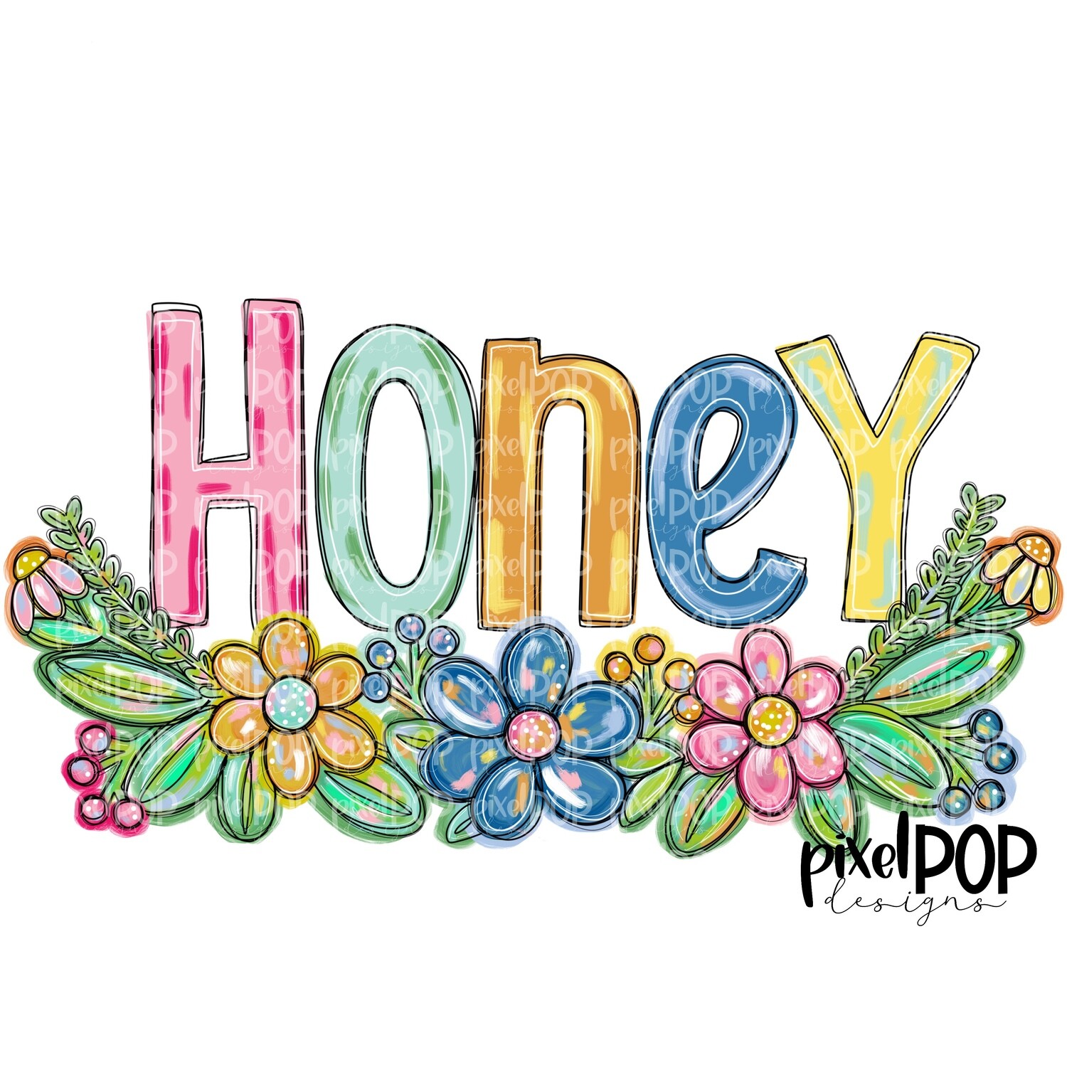 Honey Spring Floral PNG | Mother&#39;s Day Sublimation Design | Hand Painted PNG | Digital Art | Printable Art | Clip Art