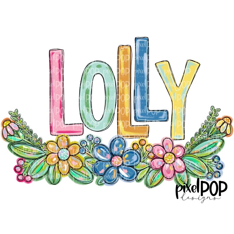 Lolly Spring Floral PNG | Mother&#39;s Day Sublimation Design | Hand Painted PNG | Digital Art | Printable Art | Clip Art