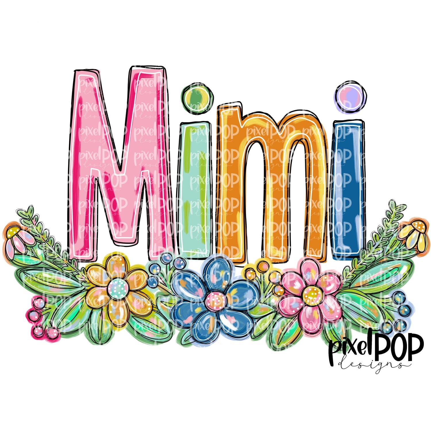 Mimi Spring Floral PNG | Mother&#39;s Day Sublimation Design | Hand Painted PNG | Digital Art | Printable Art | Clip Art