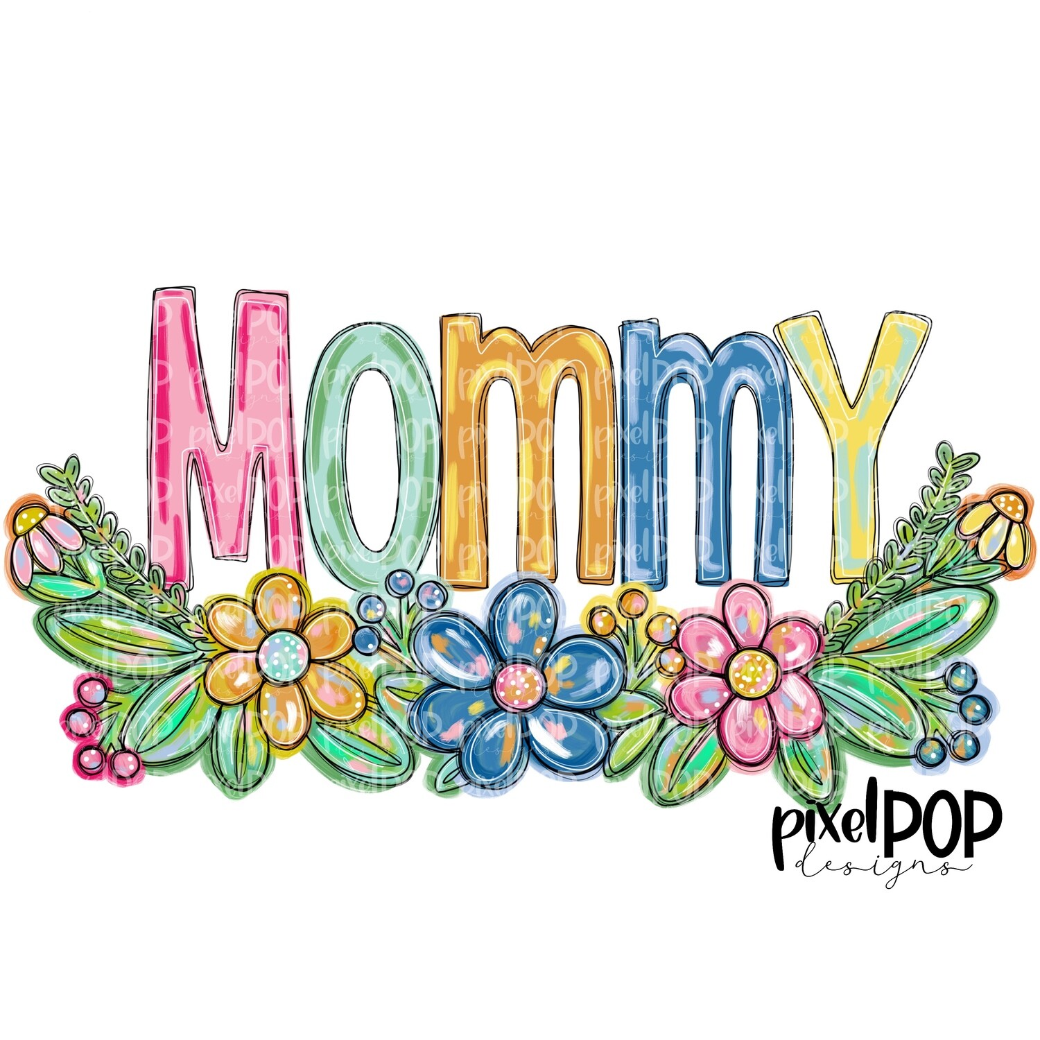 Mommy Spring Floral PNG | Mother&#39;s Day Sublimation Design | Hand Painted PNG | Digital Art | Printable Art | Clip Art