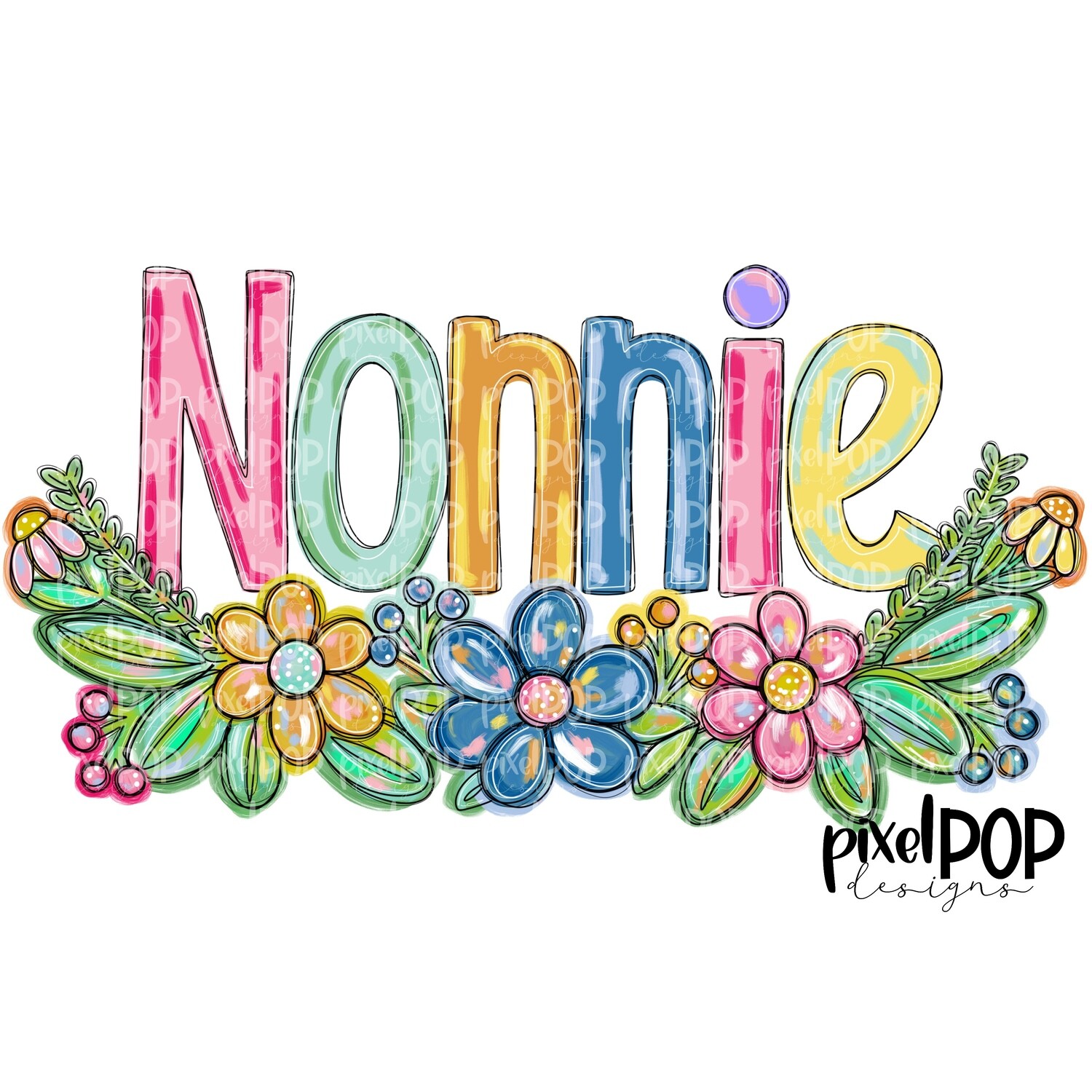 Nonnie Spring Floral PNG | Mother&#39;s Day Sublimation Design | Hand Painted PNG | Digital Art | Printable Art | Clip Art