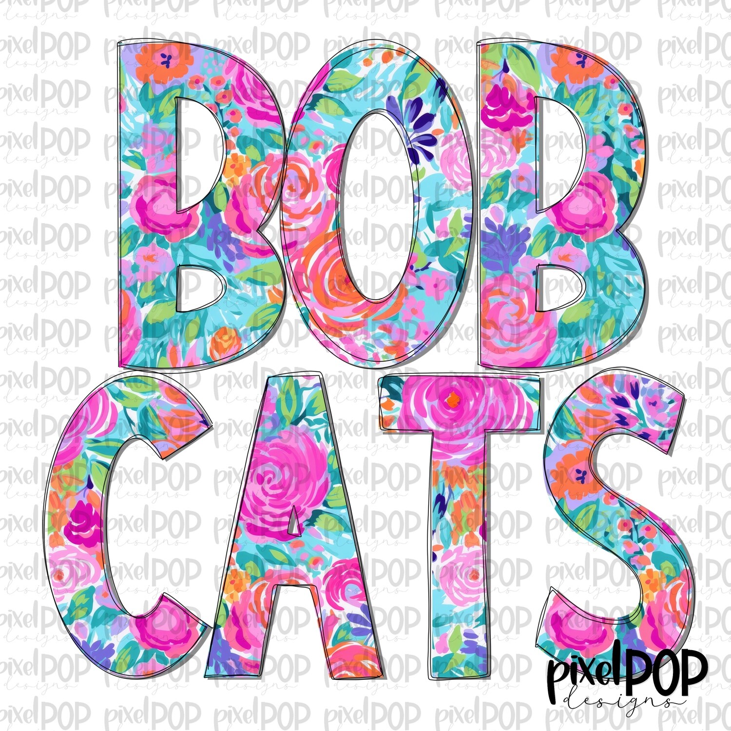 Floral Garden Bobcats PNG | Team Sublimation Design | Team Spirit Design | Mascots | Digital Download | Printable Artwork