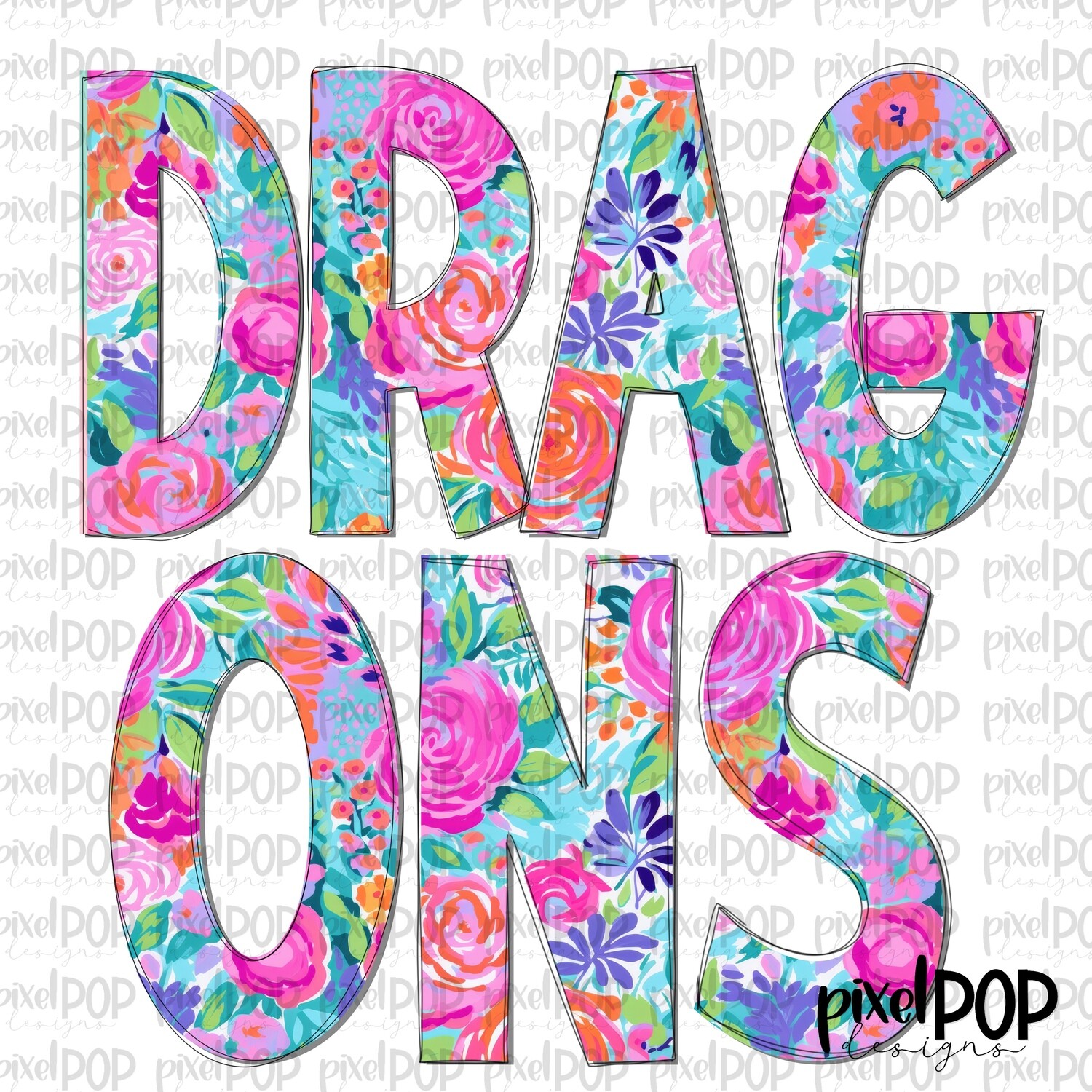 Floral Garden Dragons PNG | Team Sublimation Design | Team Spirit Design | Digital Download | Printable Artwork