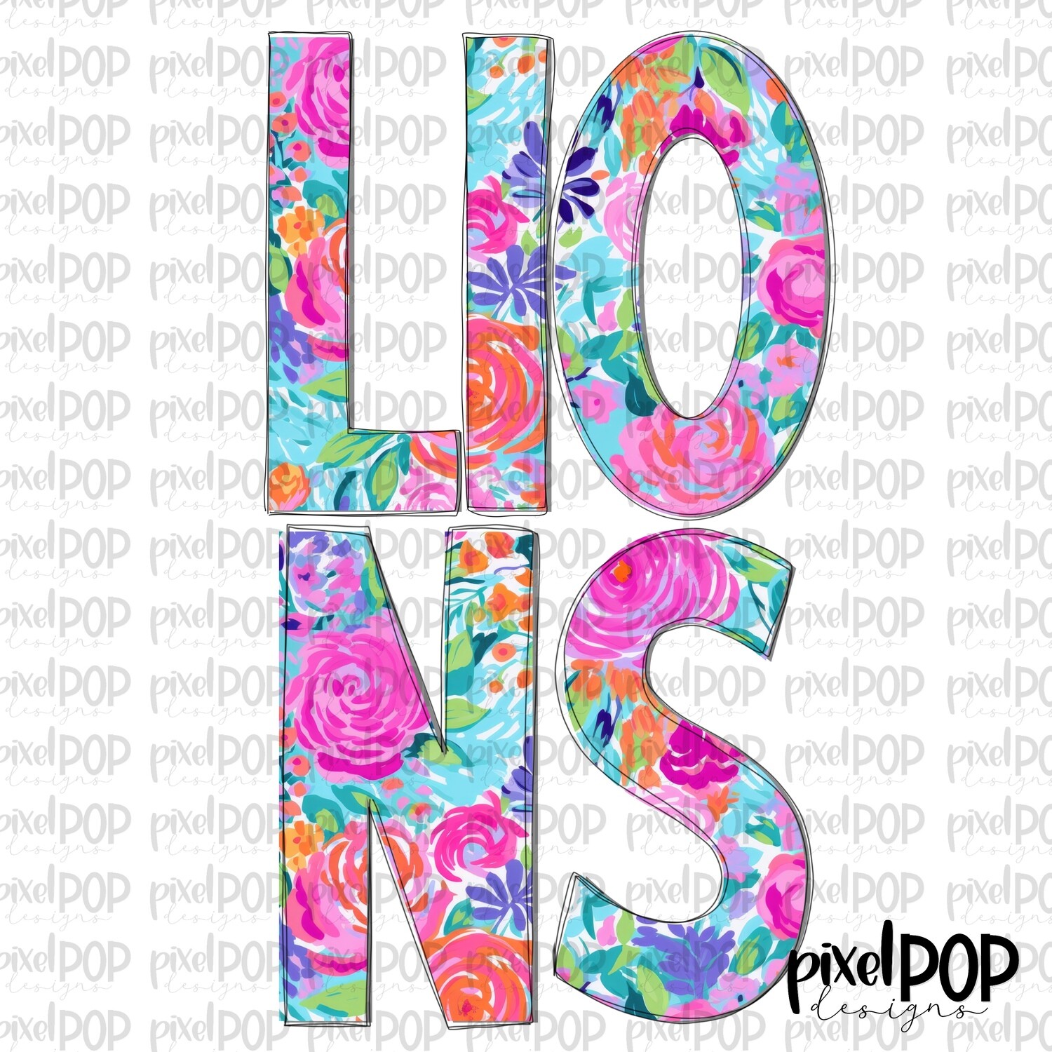 Floral Garden Lions PNG | Team Sublimation Design | Team Spirit Design | Digital Download | Printable Artwork