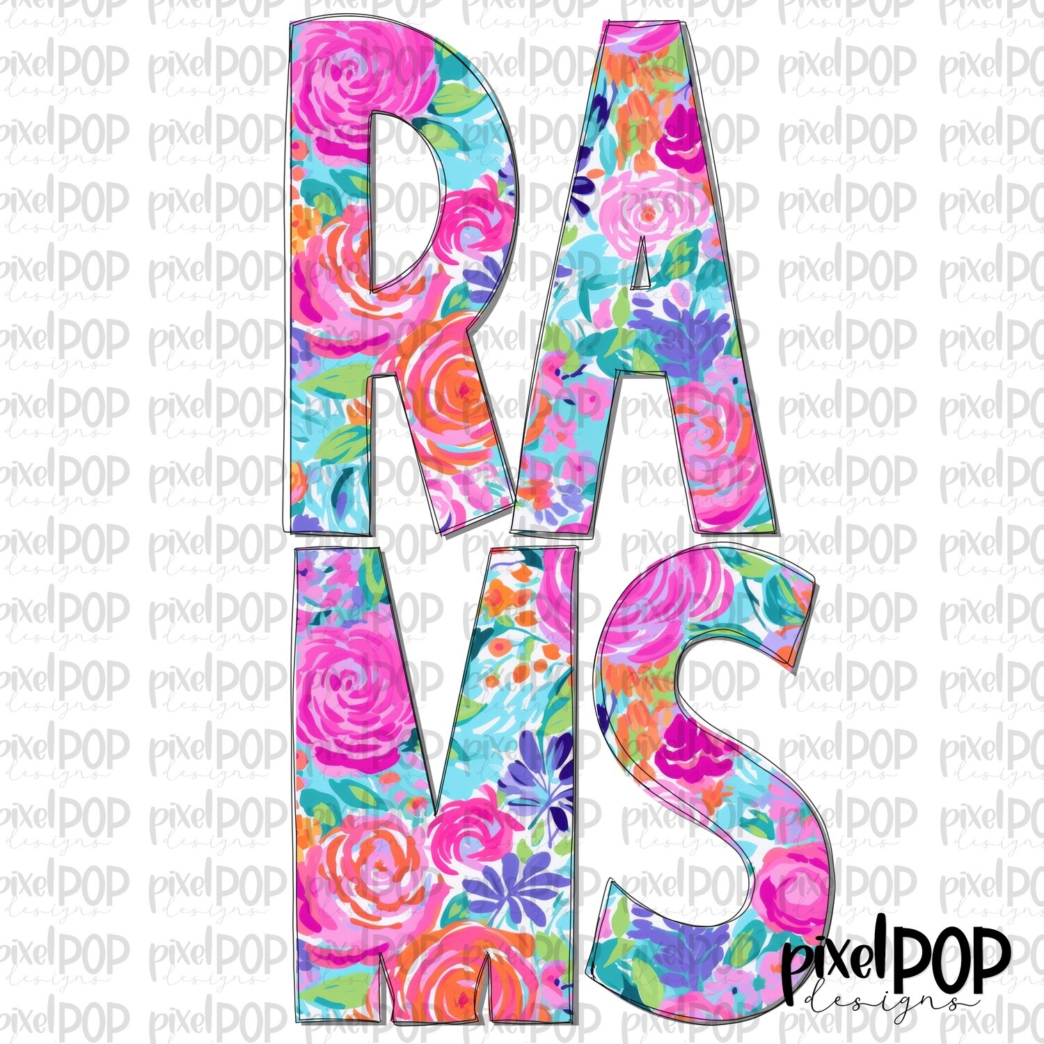 Floral Garden Rams PNG | Team Sublimation Design | Team Spirit Design | Mascots | Digital Download | Printable Artwork