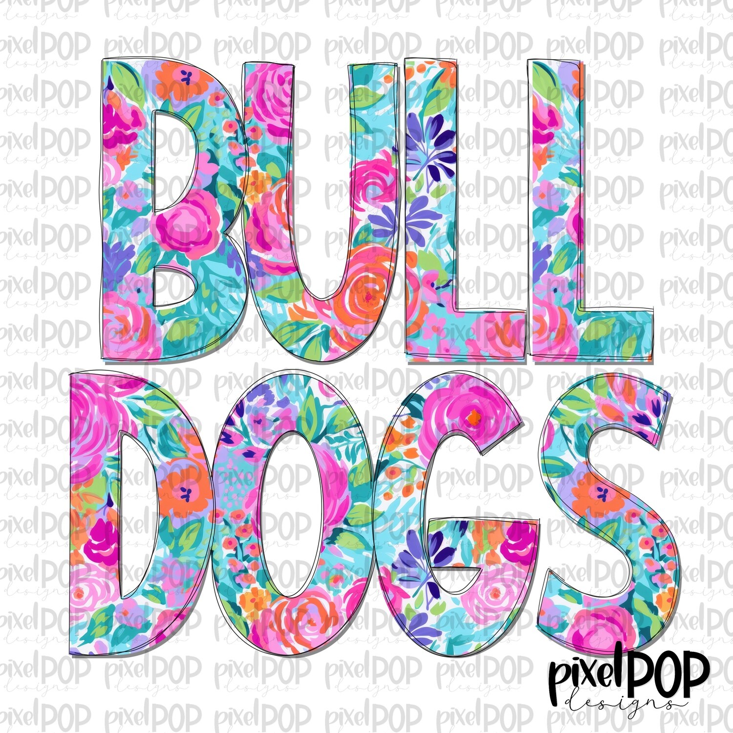 Floral Garden Bulldogs PNG | Team Sublimation Design | Team Spirit Design | Mascots | Digital Download | Printable Artwork