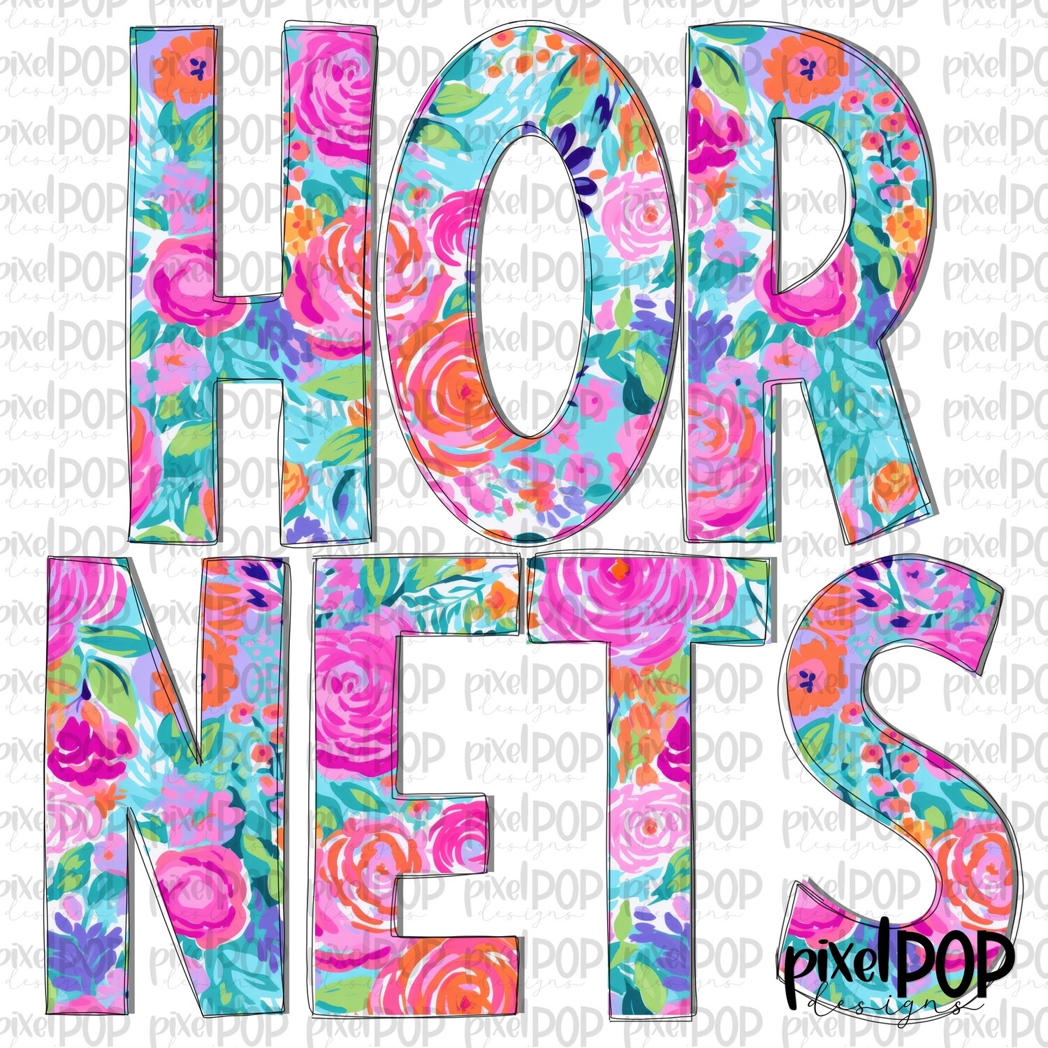 Floral Garden Hornets PNG | Team Sublimation Design | Team Spirit Design | Digital Download | Printable Artwork