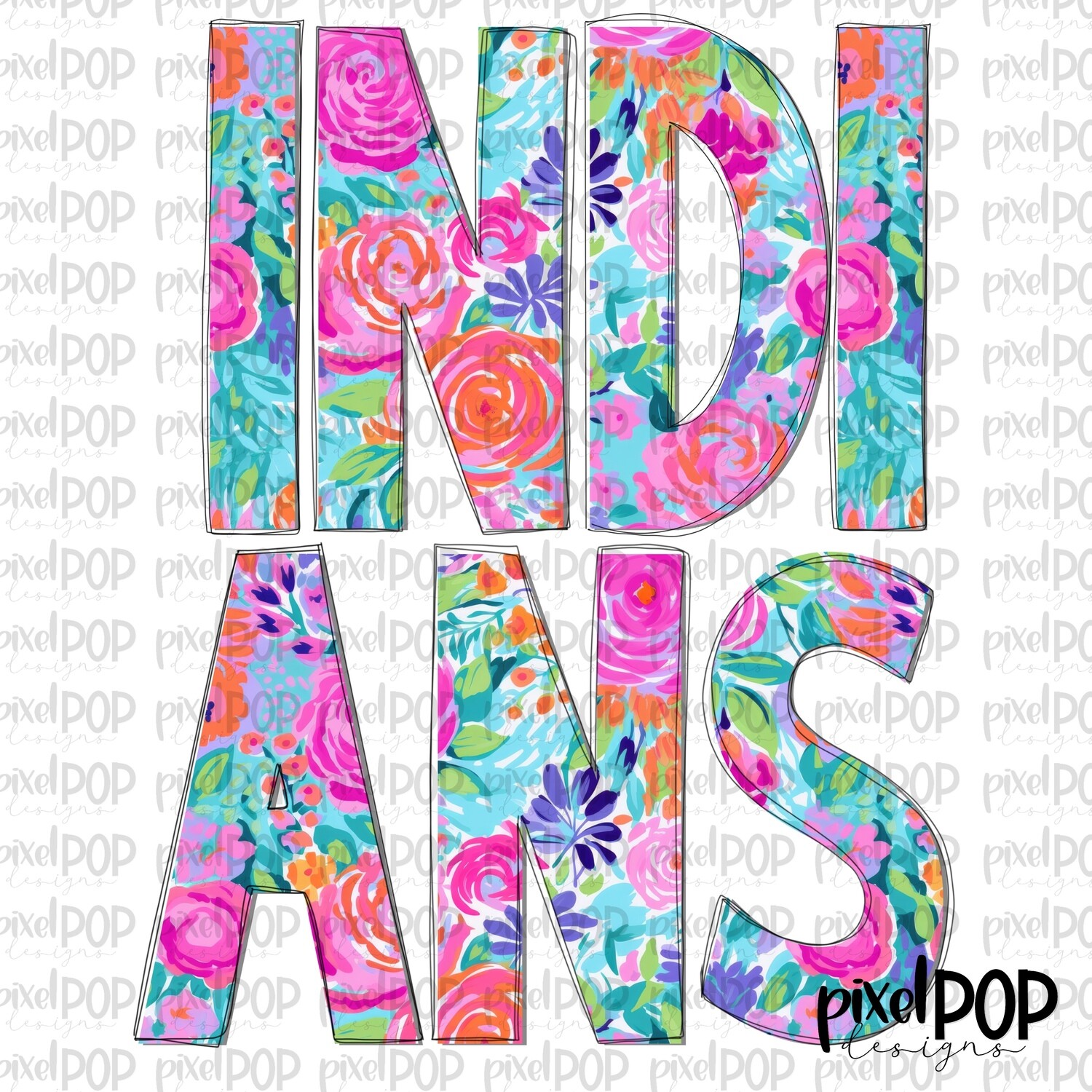 Floral Garden Indians PNG | Team Sublimation Design | Team Spirit Design | Digital Download | Printable Artwork