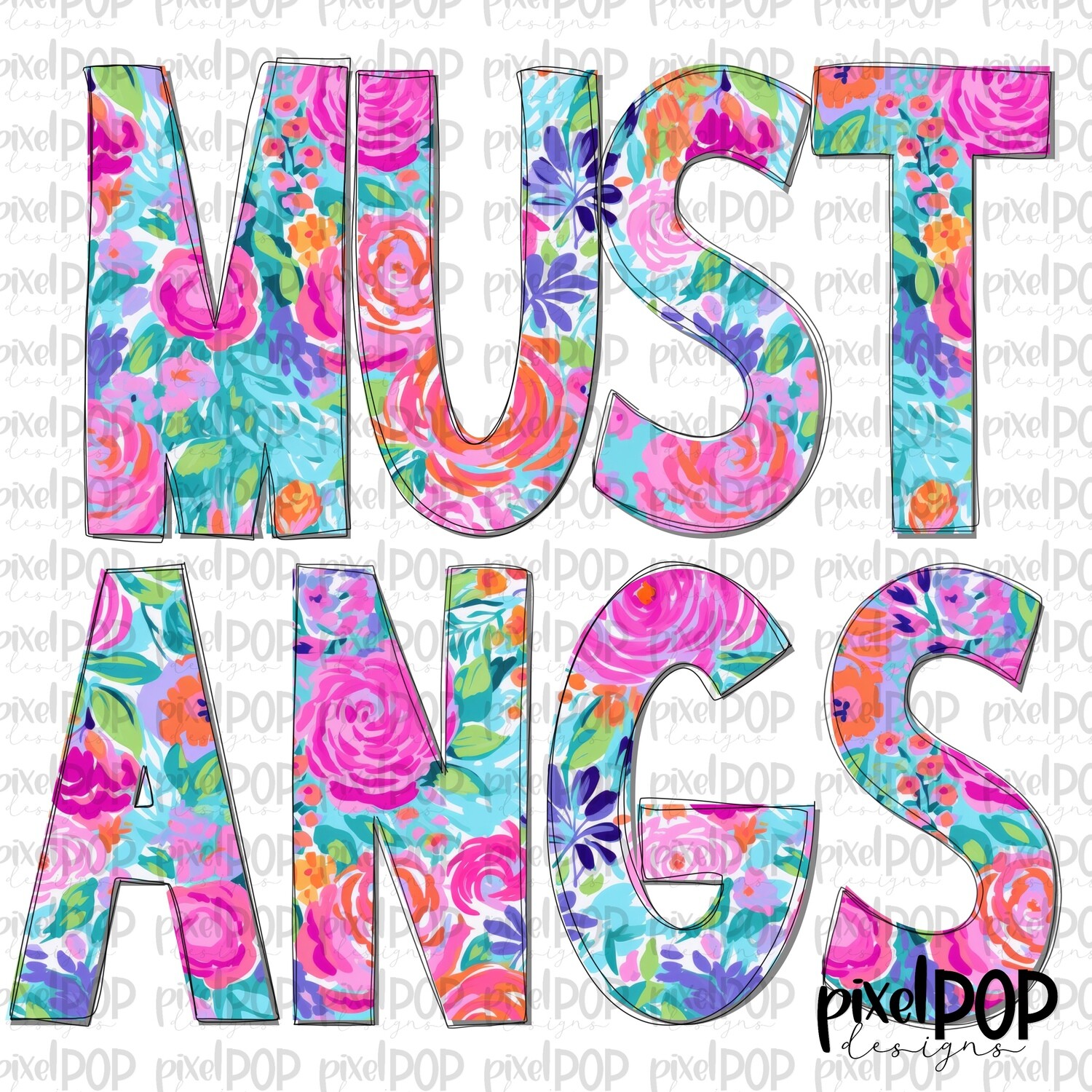 Floral Garden Mustangs PNG | Team Sublimation Design | Team Spirit Design | Mascots | Digital Download | Printable Artwork