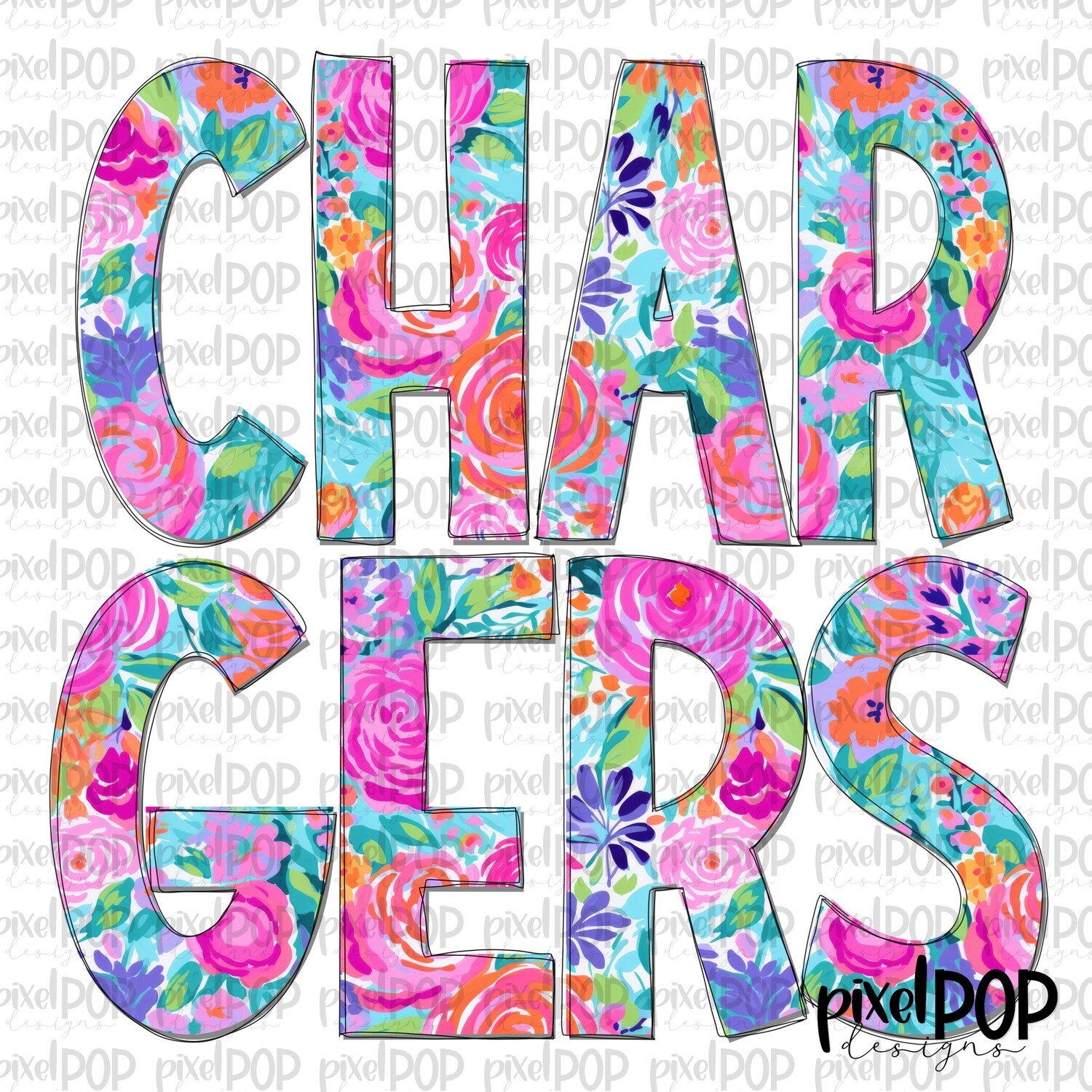 Floral Garden Chargers PNG | Team Sublimation Design | Team Spirit Design | Mascot | Digital Download | Printable Artwork