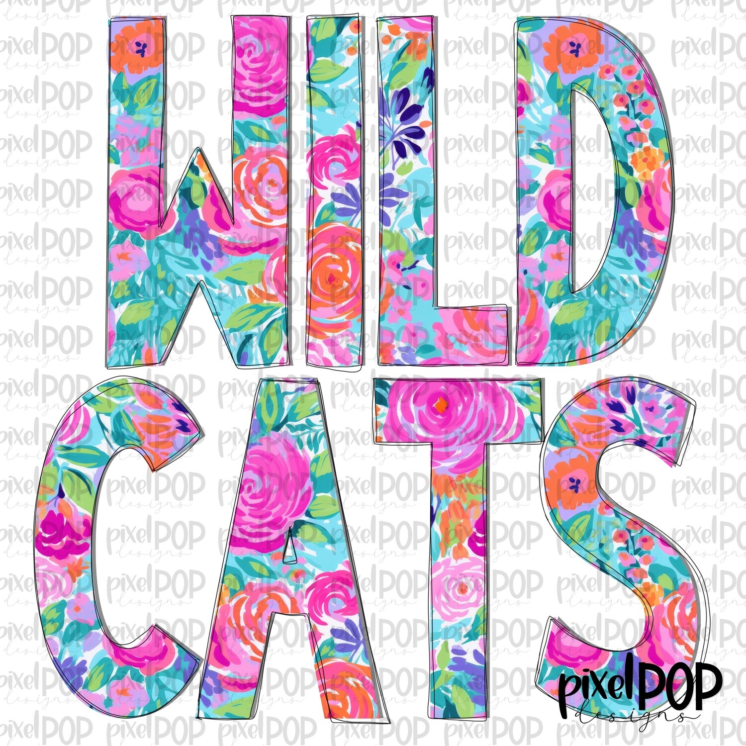 Floral Garden Wildcats PNG | Team Sublimation Design | Team Spirit Design | Mascots | Digital Download | Printable Artwork