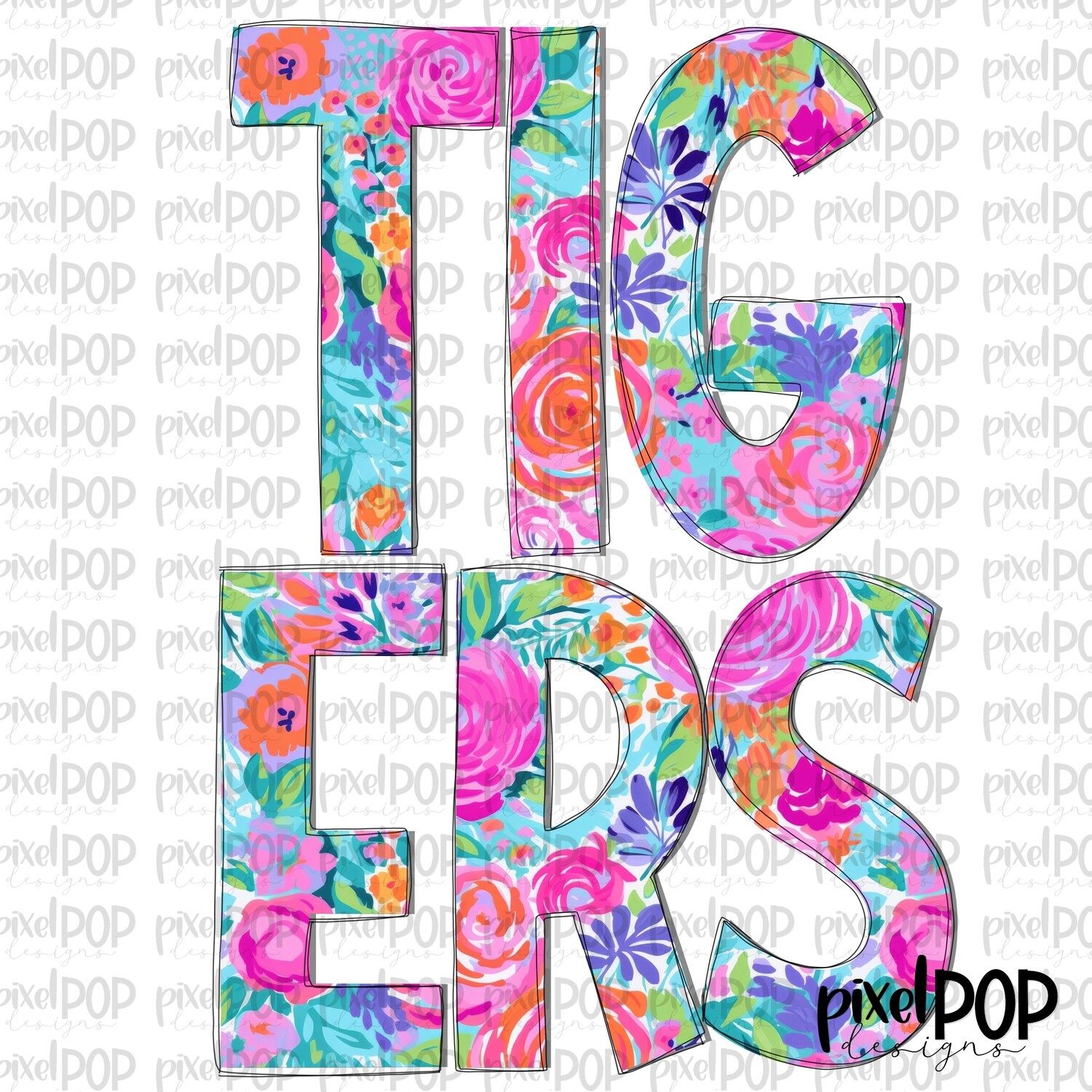 Floral Garden Tigers PNG | Team Sublimation Design | Team Spirit Design | Mascots | Digital Download | Printable Artwork