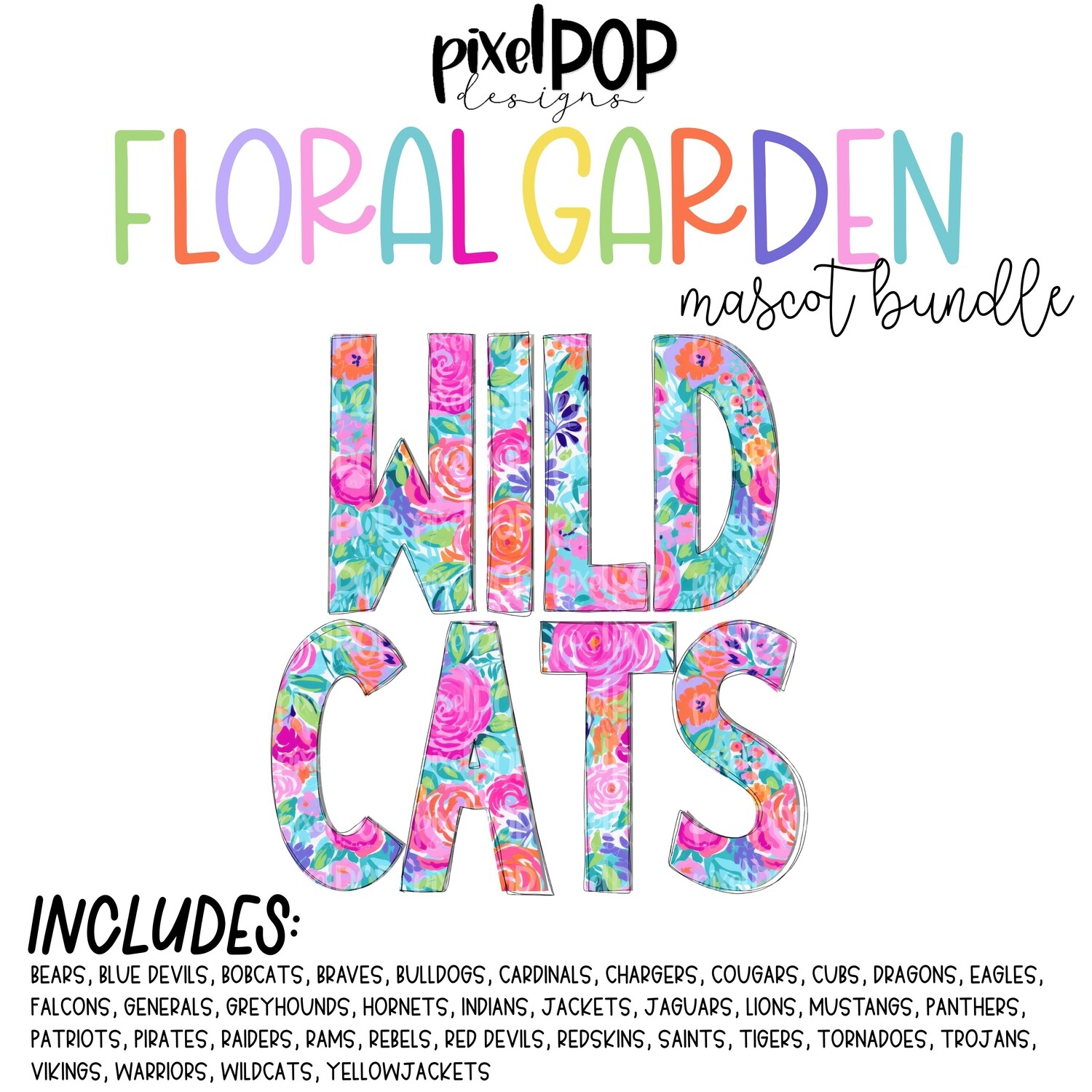 Floral Garden Mascots Bundle PNG | Team Sublimation Design | Team Spirit Design | Mascot | Digital Download | Printable Artwork