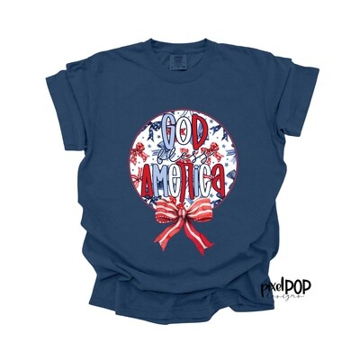 God Bless America Coquette Bows Circle PNG | Independence Day July 4 Patriotic Design for Sublimation DTF Screen print