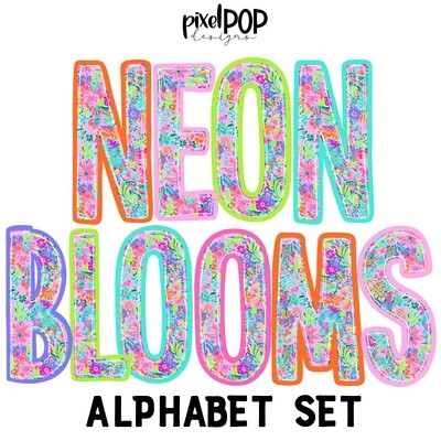 Neon Blooms Alpha Set | Digital Alphabet | Flower Floral Alphabet Set | PNG | Sublimation Doodle Letter | Transfer Letters