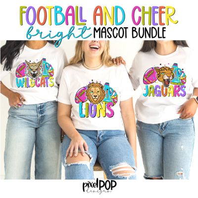 BUNDLE: Football and Poms (Cheer) Mascots - Bright **BUY IN NOW - STILL GROWING**