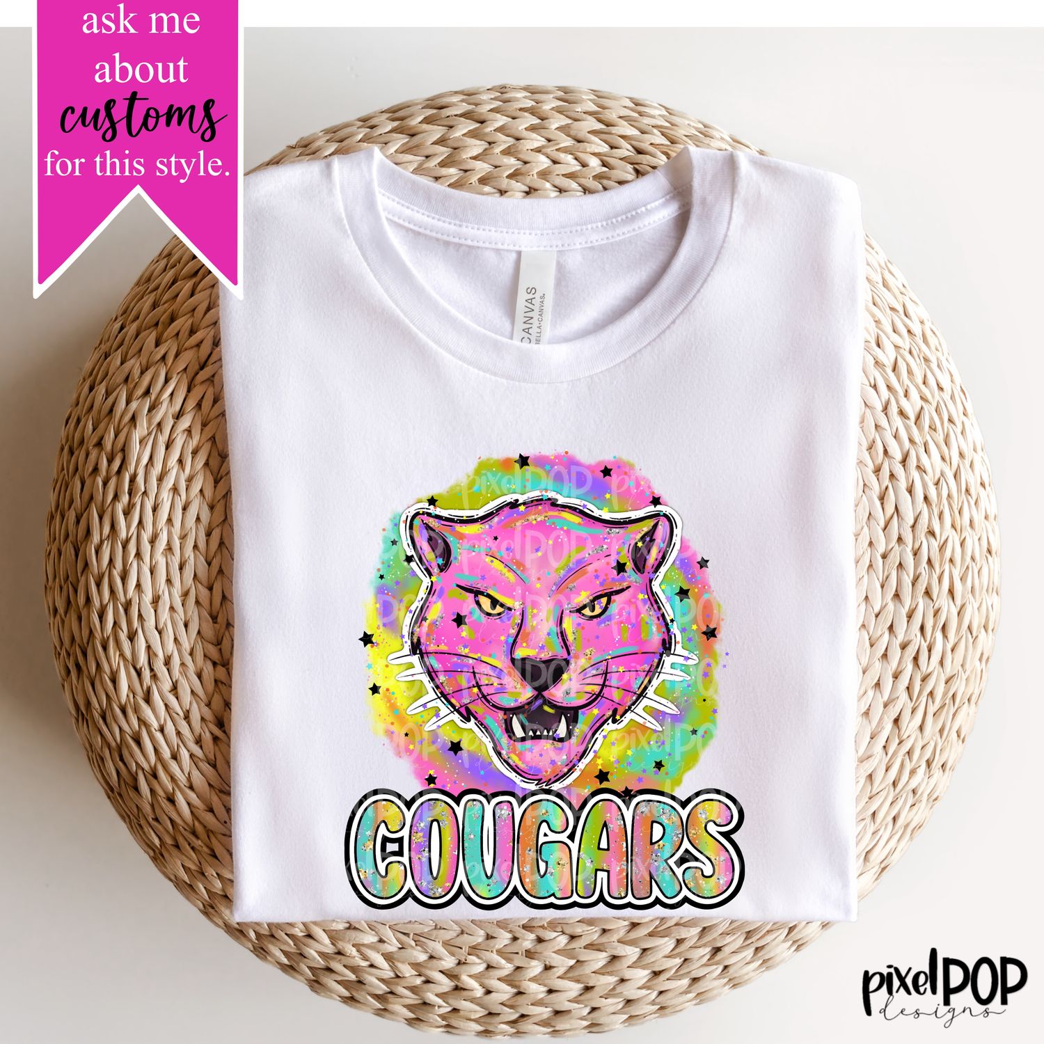 90s Girl Nostalgia Mascot Cougars PNG | Team Sublimation Design | Team Spirit Design | Cougars Clip Art | Digital Download | Printable Artwork