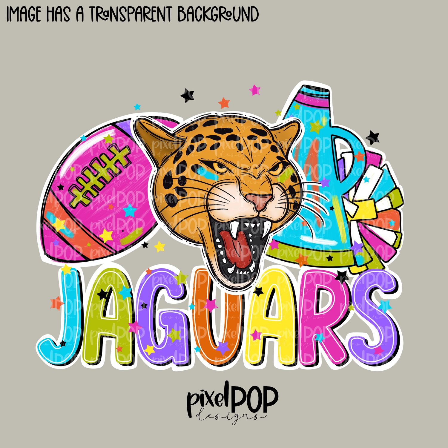 Football and Poms Cheer Bright Jaguars PNG | School Mascot Digital Design | Jaguars | Sublimation, DTF, Screenprint Transfer Art Design