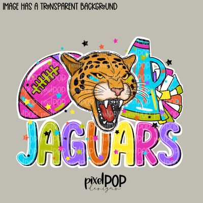 Football and Poms Cheer Bright Jaguars PNG | School Mascot Digital Design | Jaguars | Sublimation, DTF, Screenprint Transfer Art Design