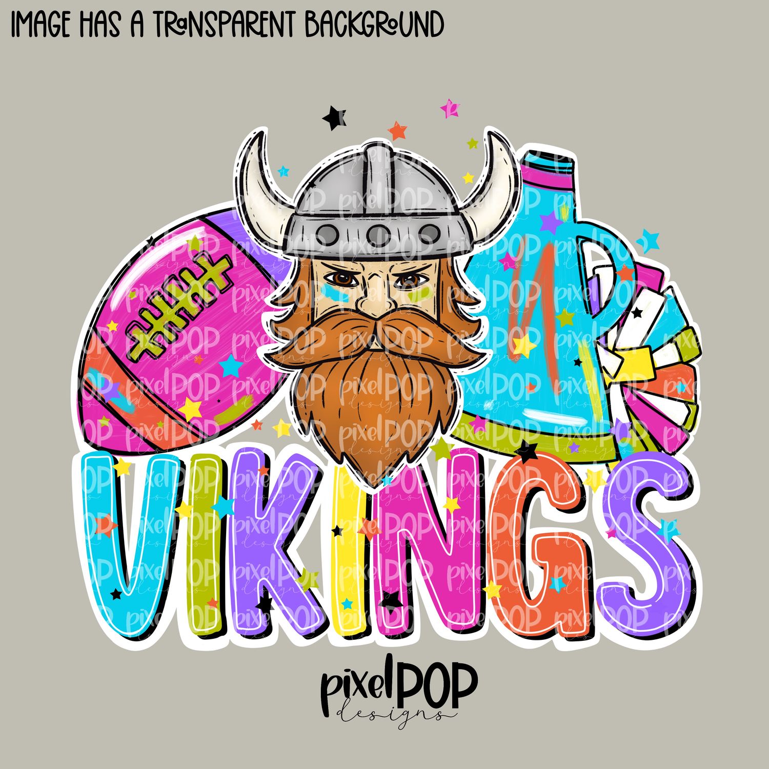 Football and Poms Cheer Bright Vikings PNG | School Mascot Digital Design | Vikings | Sublimation, DTF, Screenprint Transfer Art Design