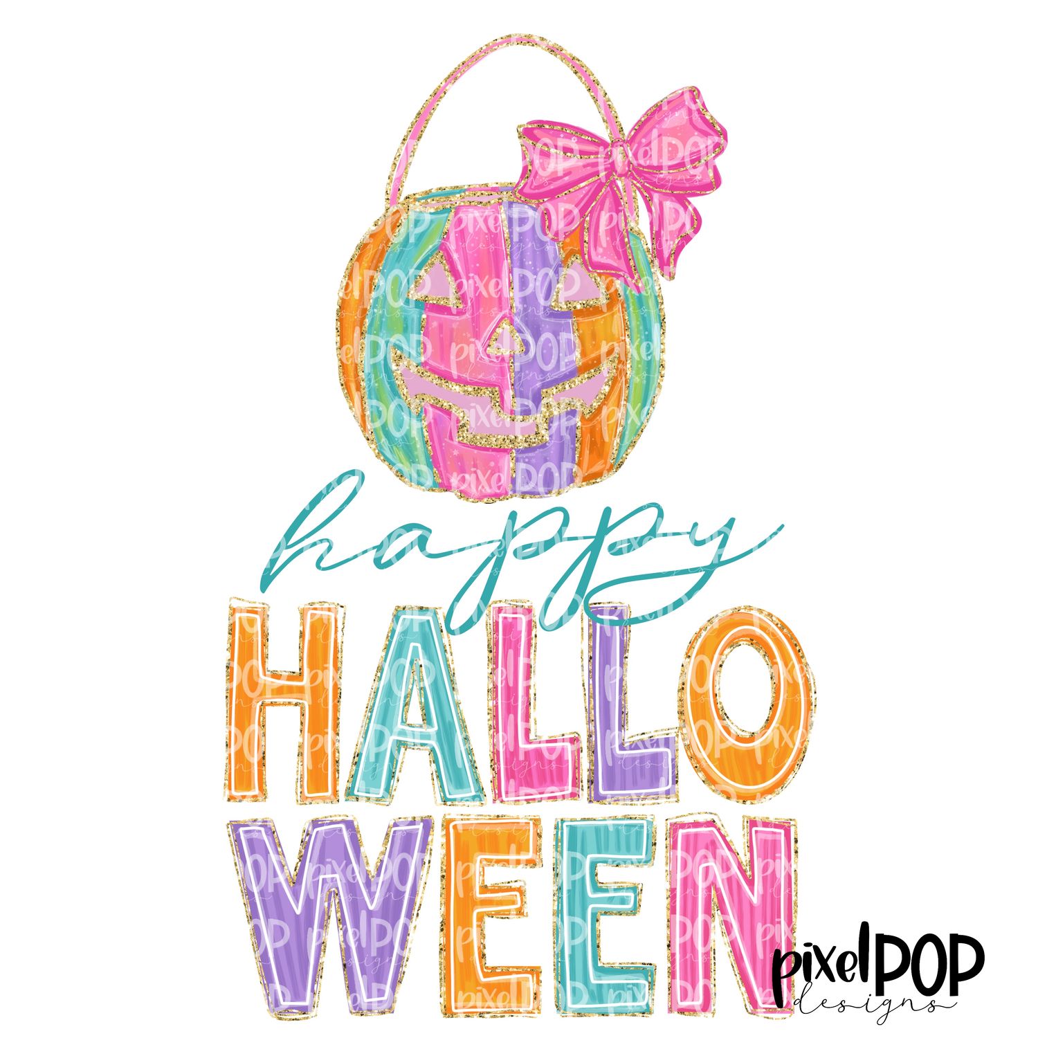 Happy Halloween Pumpkin Faux Glitter PNG | Hand Drawn Digital Art | Sublimation PNG | Digital Art | Printable Artwork | Art