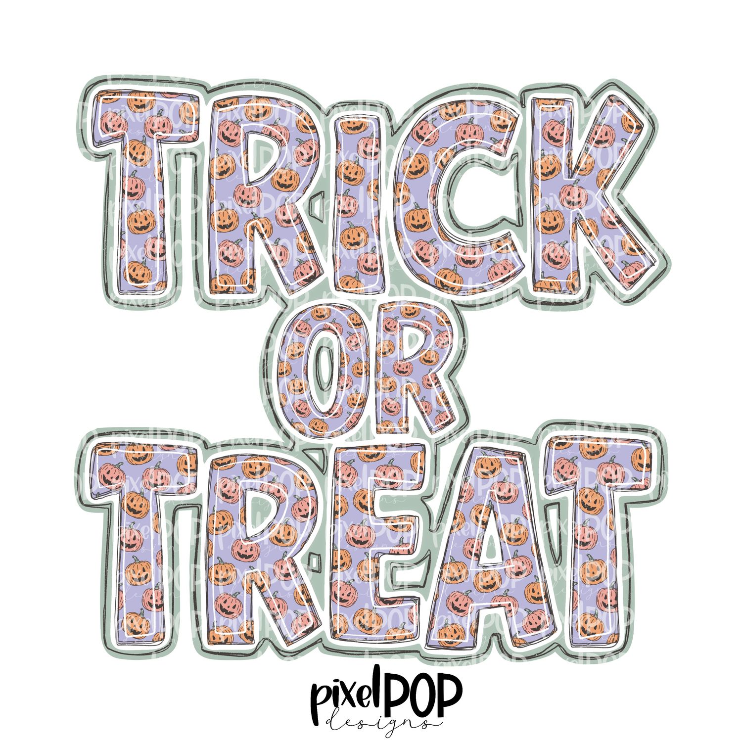 Trick or Treat Purple Pumpkins PNG | Hand Drawn Digital Art | Sublimation PNG | Digital Art | Printable Artwork | Art