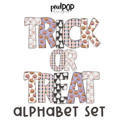 Trick or Treat Halloween Alphabet Letter Set | Alphapack Font | Watercolor | PNG | Sublimation Doodle Letter | Font Set | Transfer Letters