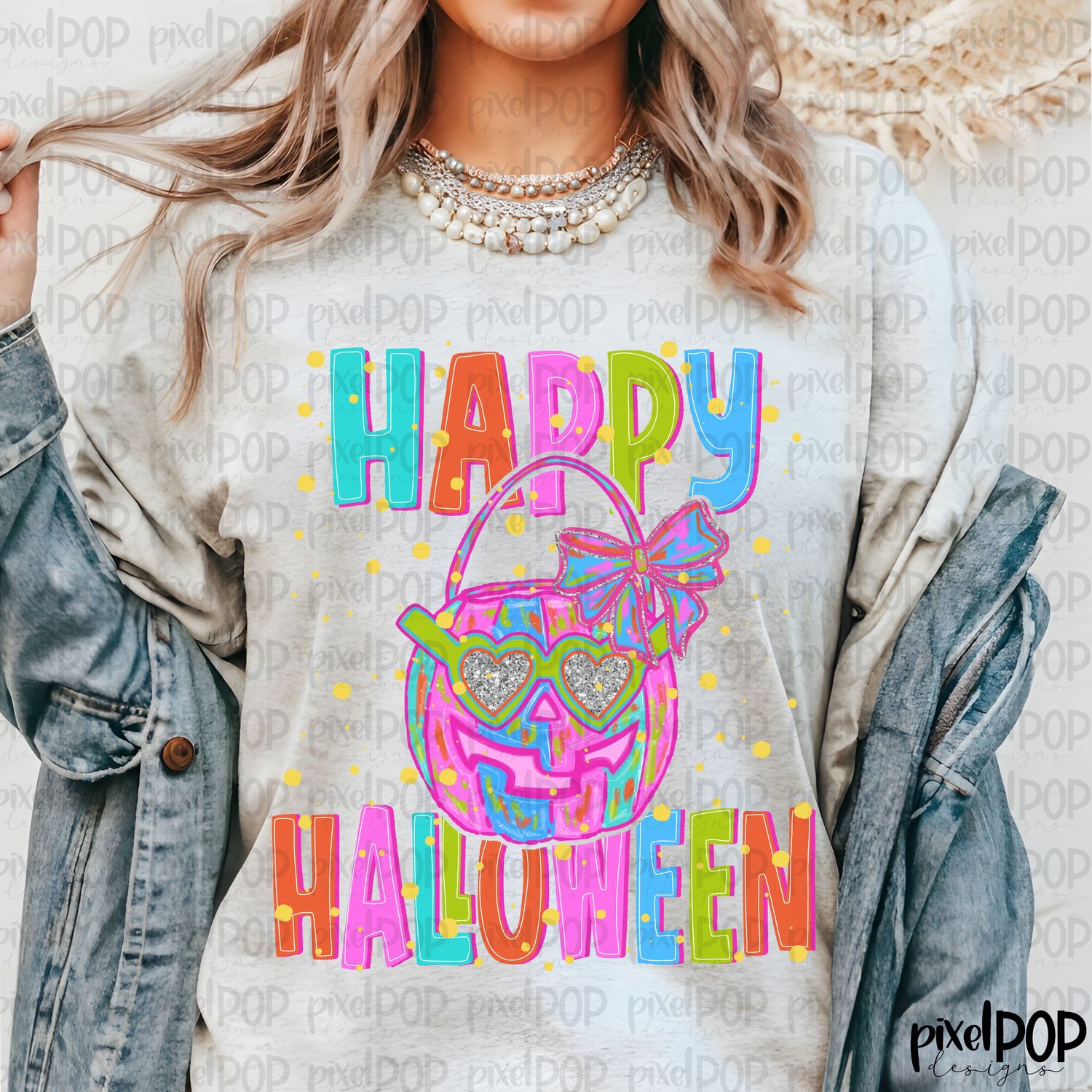 Neon GIRLIE Happy Halloween Pumpkin Bucket Jack o Lantern PNG | Hand Drawn Digital Art | Sublimation PNG | Digital Art | Printable Artwork