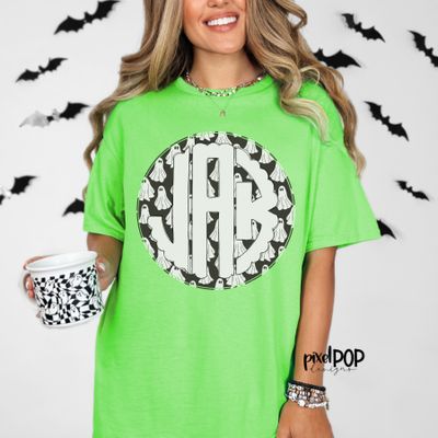 Ghost and Pumpkin Circle Monogram Set with 2 Background Circles| Digital Monogram | Hand Painted | PNG | Sublimation Doodle Letter | Transfer Letters