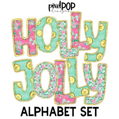 Holly Jolly Christmas Alphabet Letter Set | Alphapack Font | Watercolor | PNG | Sublimation Doodle Letter | Font Set | Transfer Letters