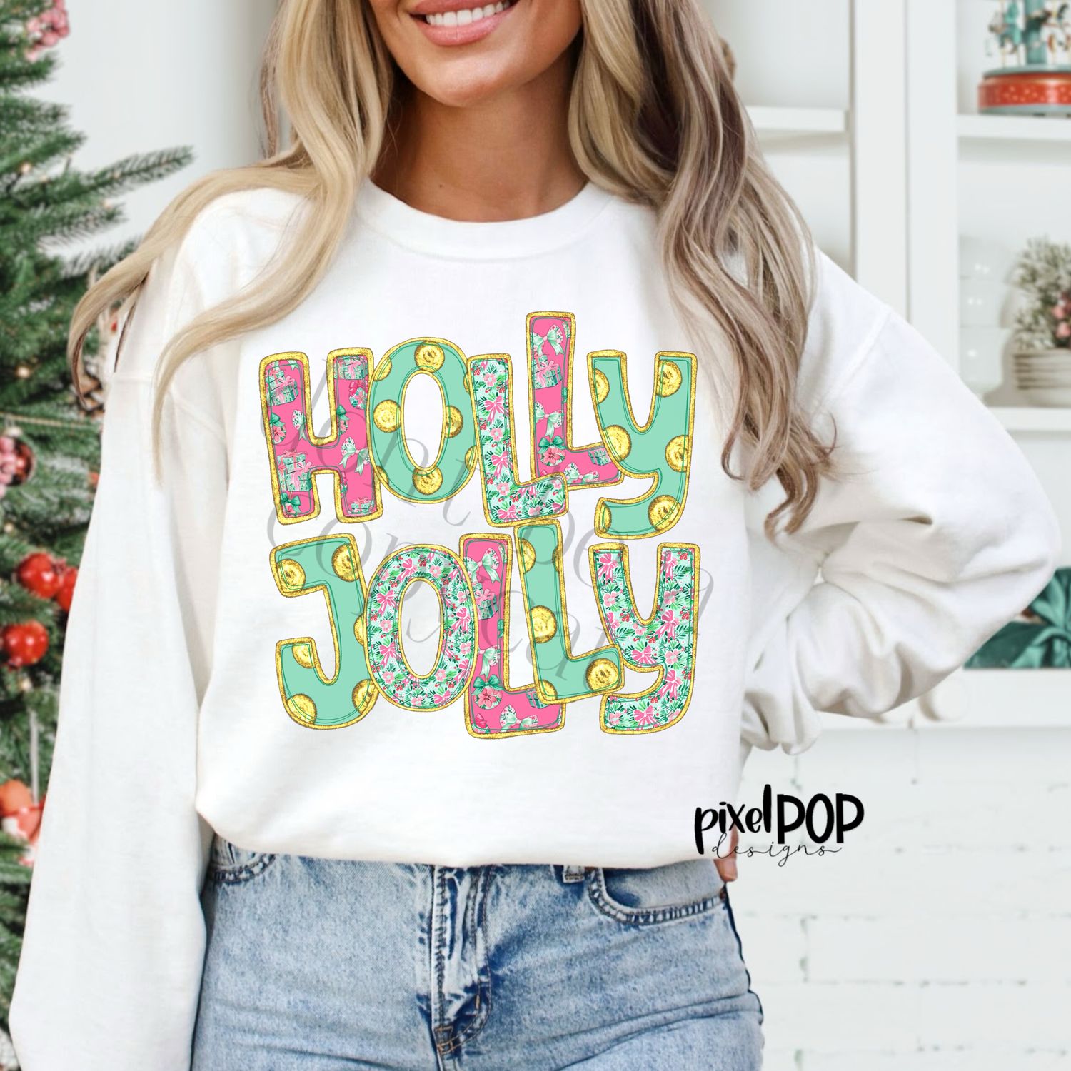Holly Jolly Gold Foil PNG | Christmas Holiday Sublimation PNG | Hand Drawn Art | Digital Download | Printable
