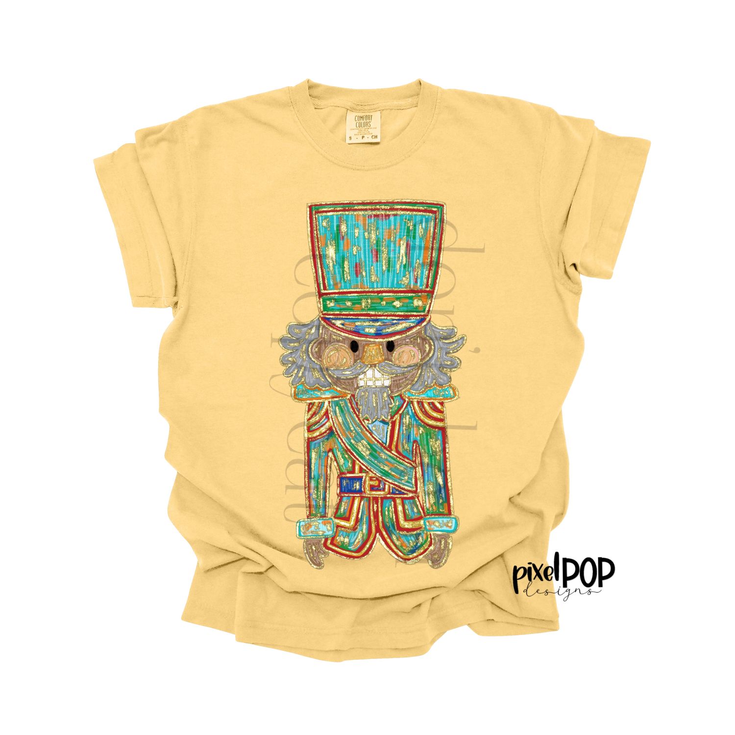 Nutcracker with Gold Foil Traditional BROWN SKIN PNG | Christmas Holiday Sublimation PNG | Hand Drawn Art | Digital Download | Printable
