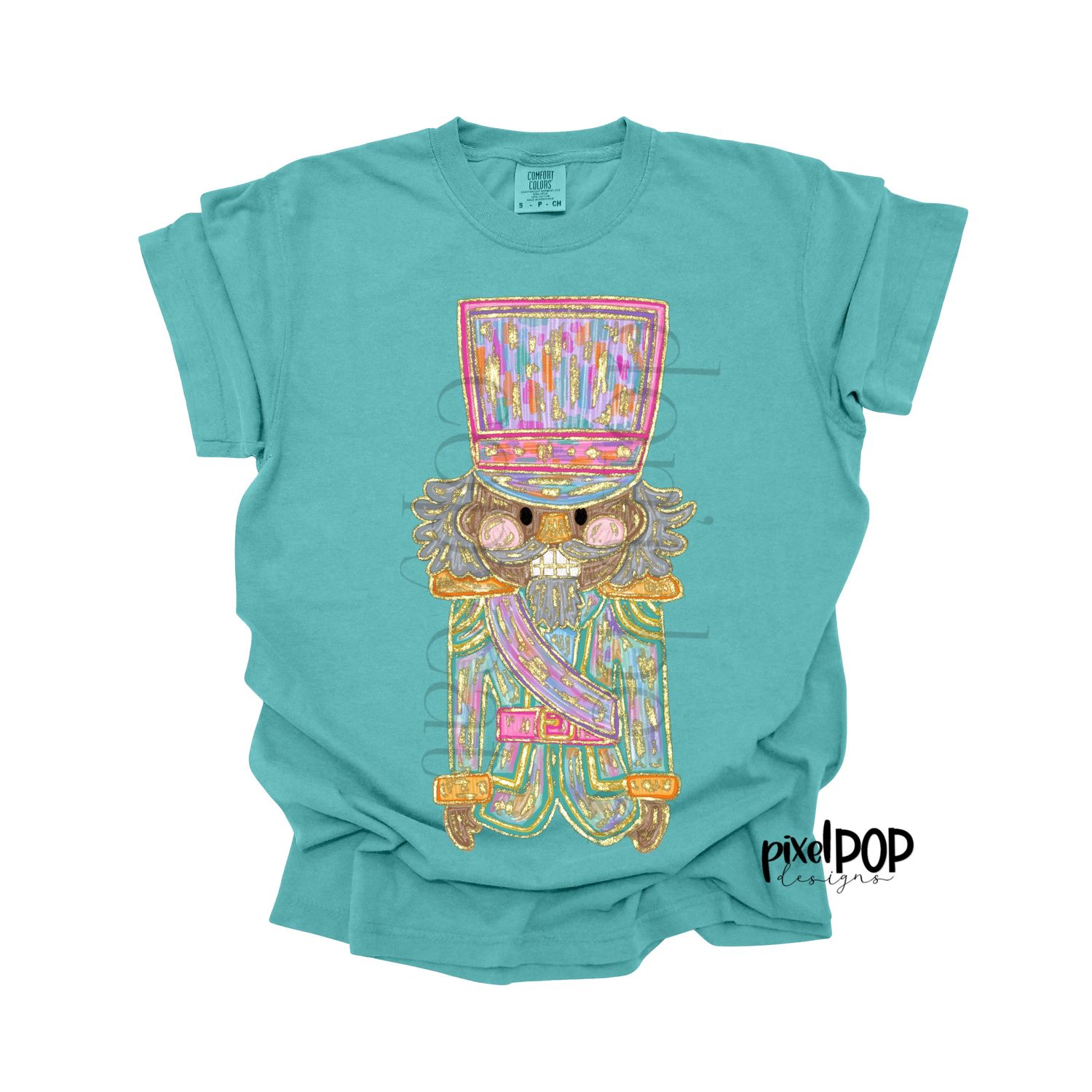 Nutcracker with Gold Foil and Pastels BROWN SKIN PNG | Christmas Holiday Sublimation PNG | Hand Drawn Art | Digital Download | Printable