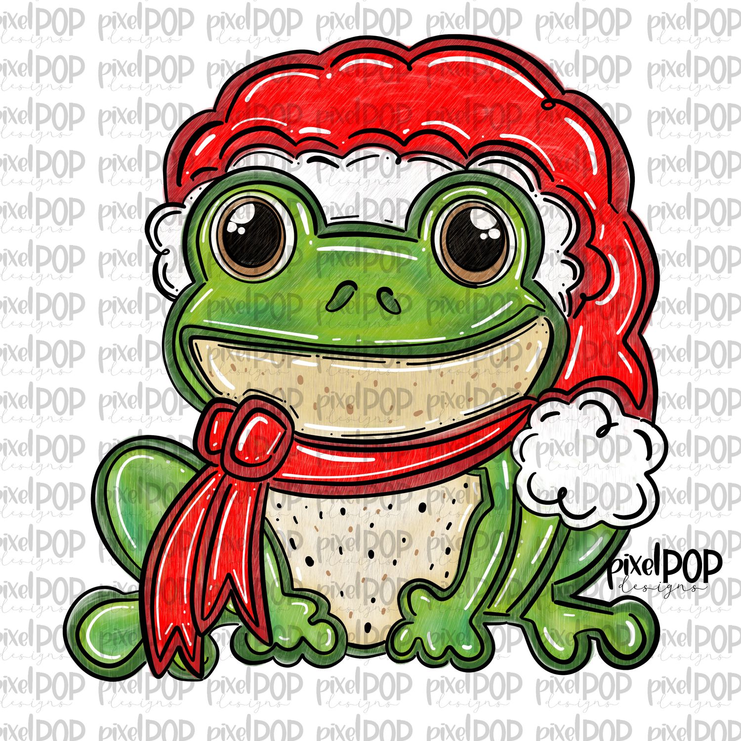 Christmas Frog with Santa Hat PNG Design | Holiday | Santa Claus | Art | Sublimation PNG | Digital Download | Printable Artwork