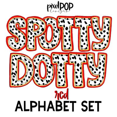 Spotty Dotty Red Alphabet Letter Set | Alphapack Font | Watercolor | PNG | Sublimation Doodle Letter | Font Set | Transfer Letters
