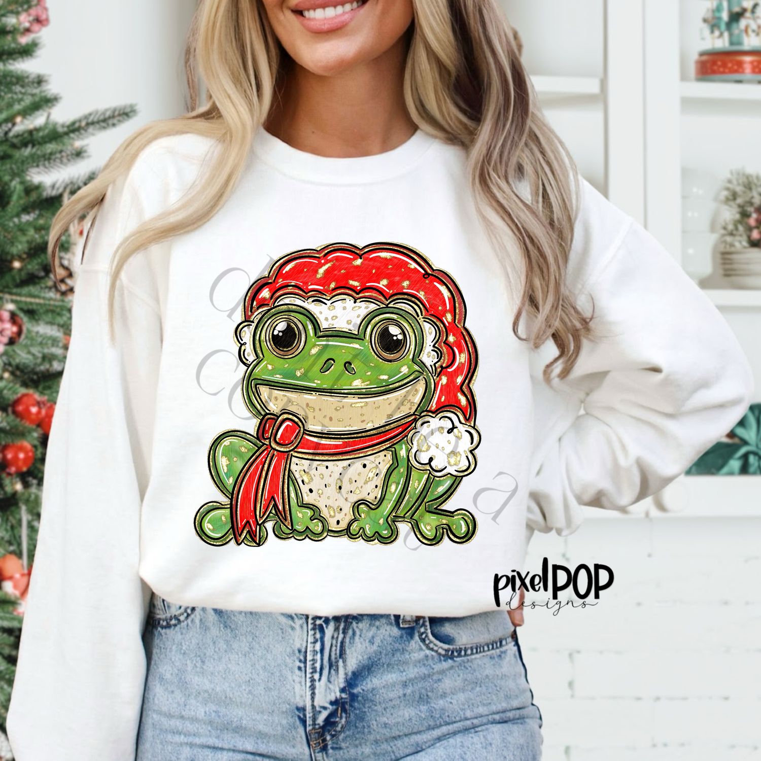 Gold Foil Christmas Frog with Santa Hat PNG Design | Holiday | Santa Claus | Art | Sublimation PNG | Digital Download | Printable Artwork