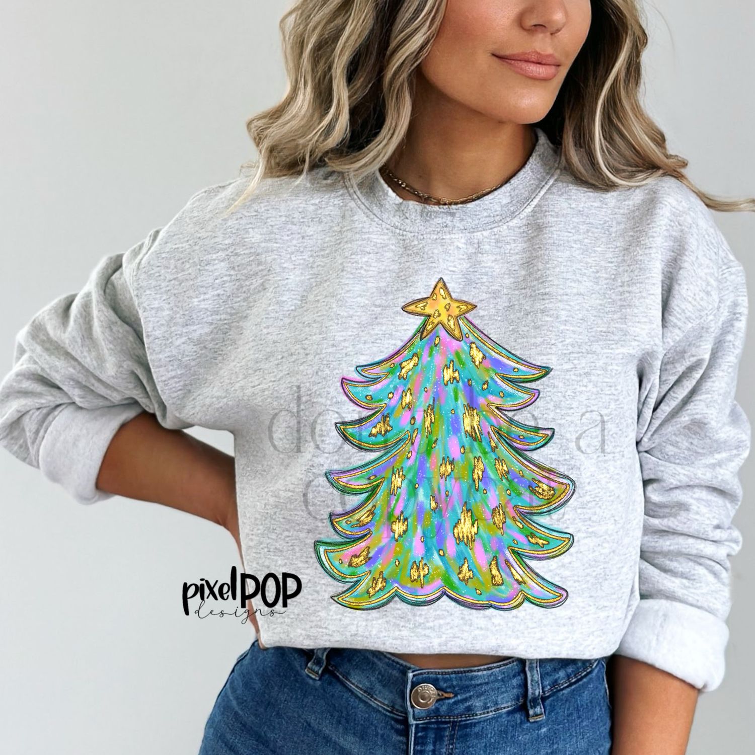 Christmas Tree with Star Gold Foil Turquoise PNG Design | Holiday | Santa Claus | Art | Sublimation PNG | Digital Download | Printable Artwork