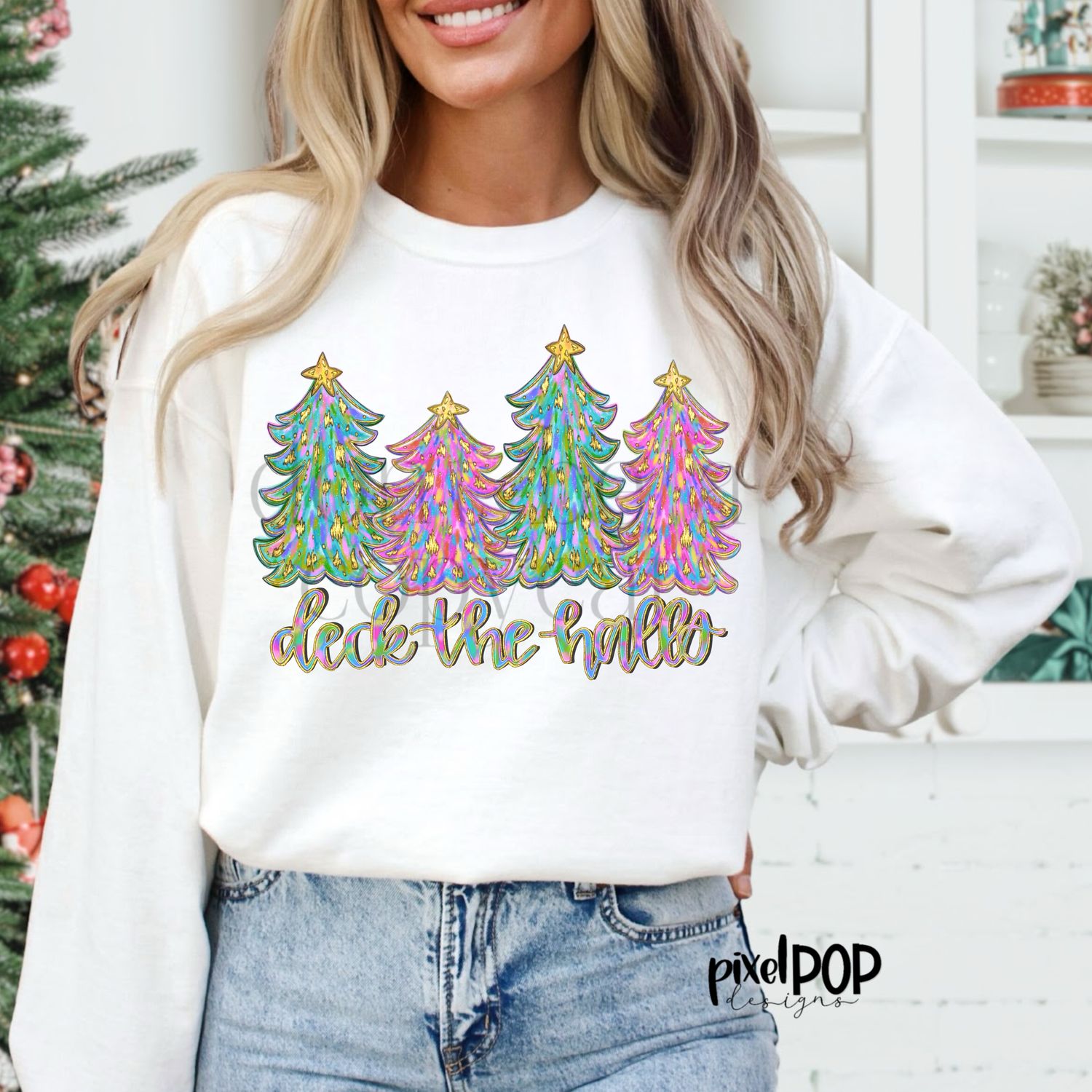 Deck the Halls Christmas Trees Gold Foil PNG Design | Holiday | Santa Claus | Art | Sublimation PNG | Digital Download | Printable Artwork