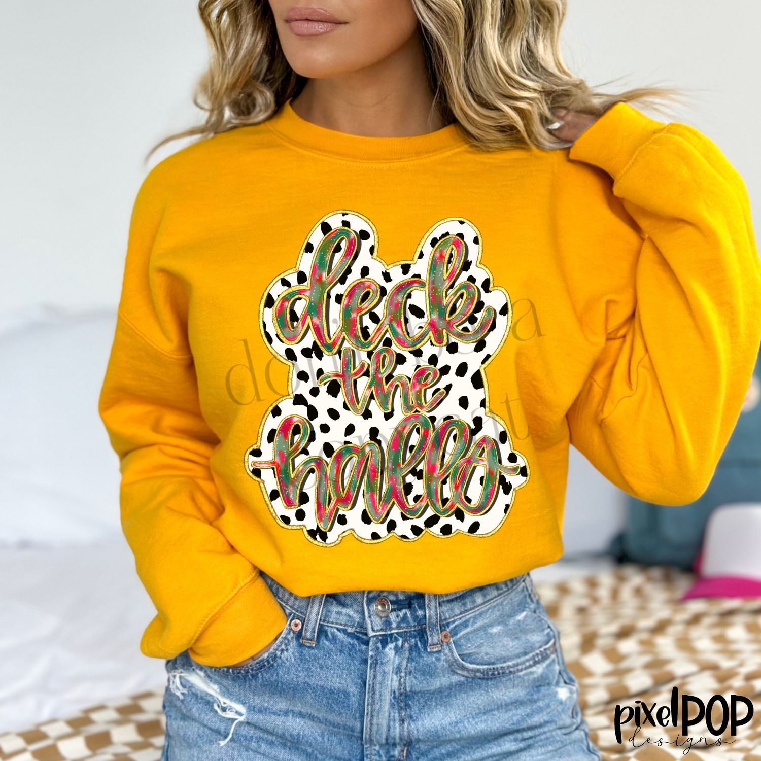 Deck the Halls Dotty Gold Foil PNG Design | Holiday | Santa Claus | Art | Sublimation PNG | Digital Download | Printable Artwork