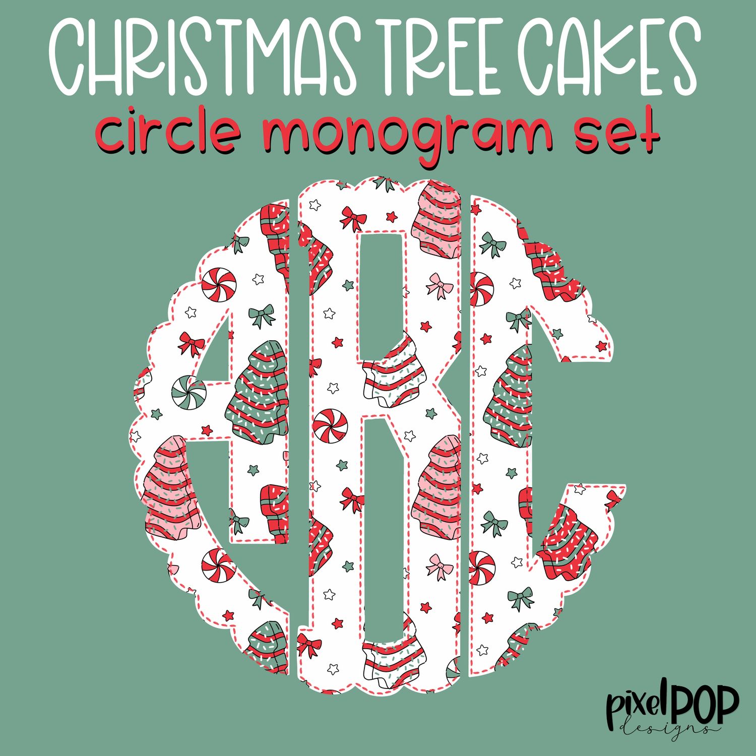 Christmas Tree Cakes Circle Monogram Set