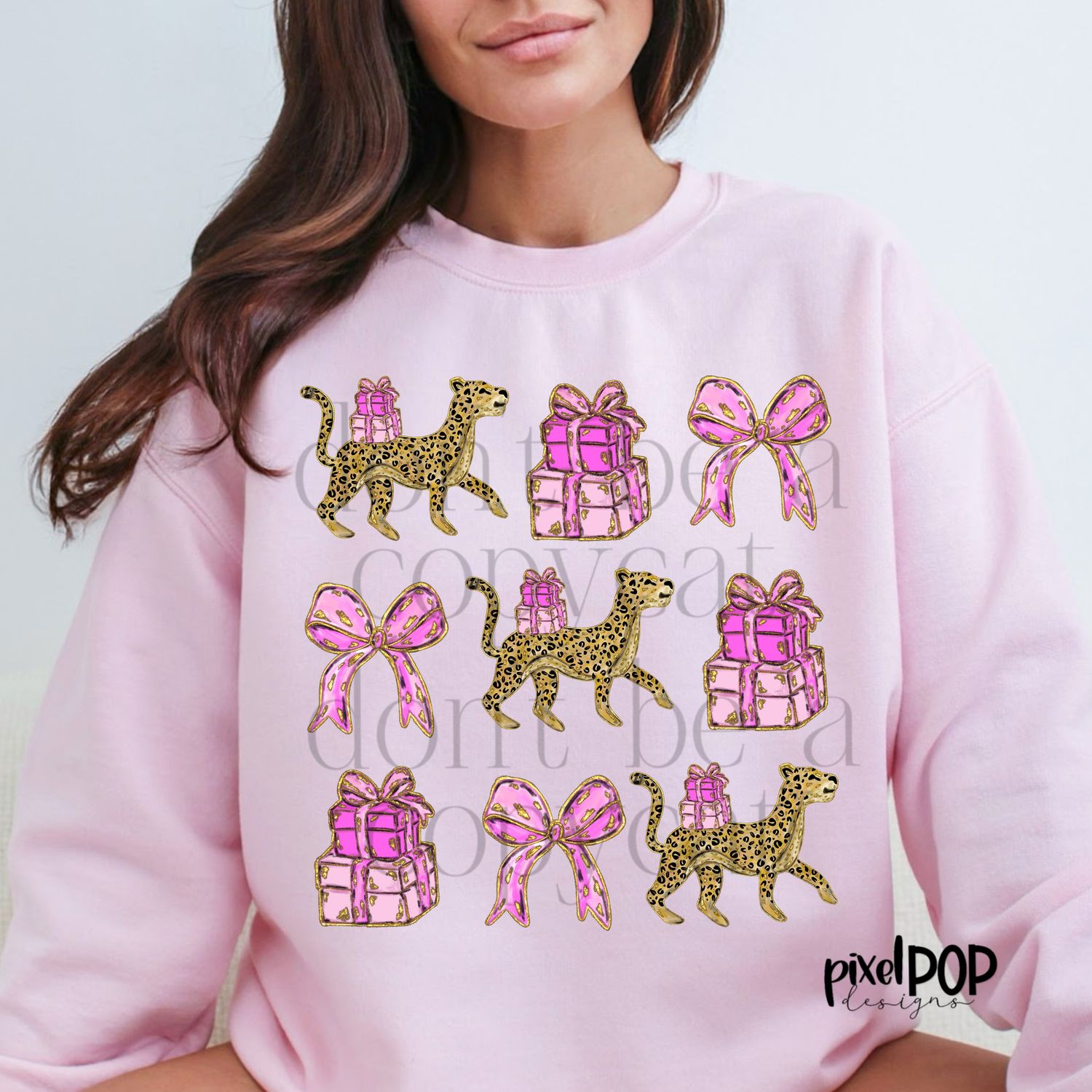 Christmas Holiday Cheetah Coquette with Gifts Presents and Bow STACKED PNG Design | Holiday | Art | Sublimation PNG | Digital Download | Printable Artwork