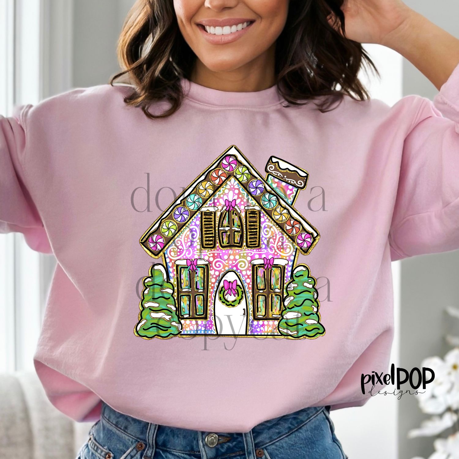 Gingerbread House Bright Gold Foil PNG Design | Holiday | Santa Claus | Art | Sublimation PNG | Digital Download | Printable Artwork
