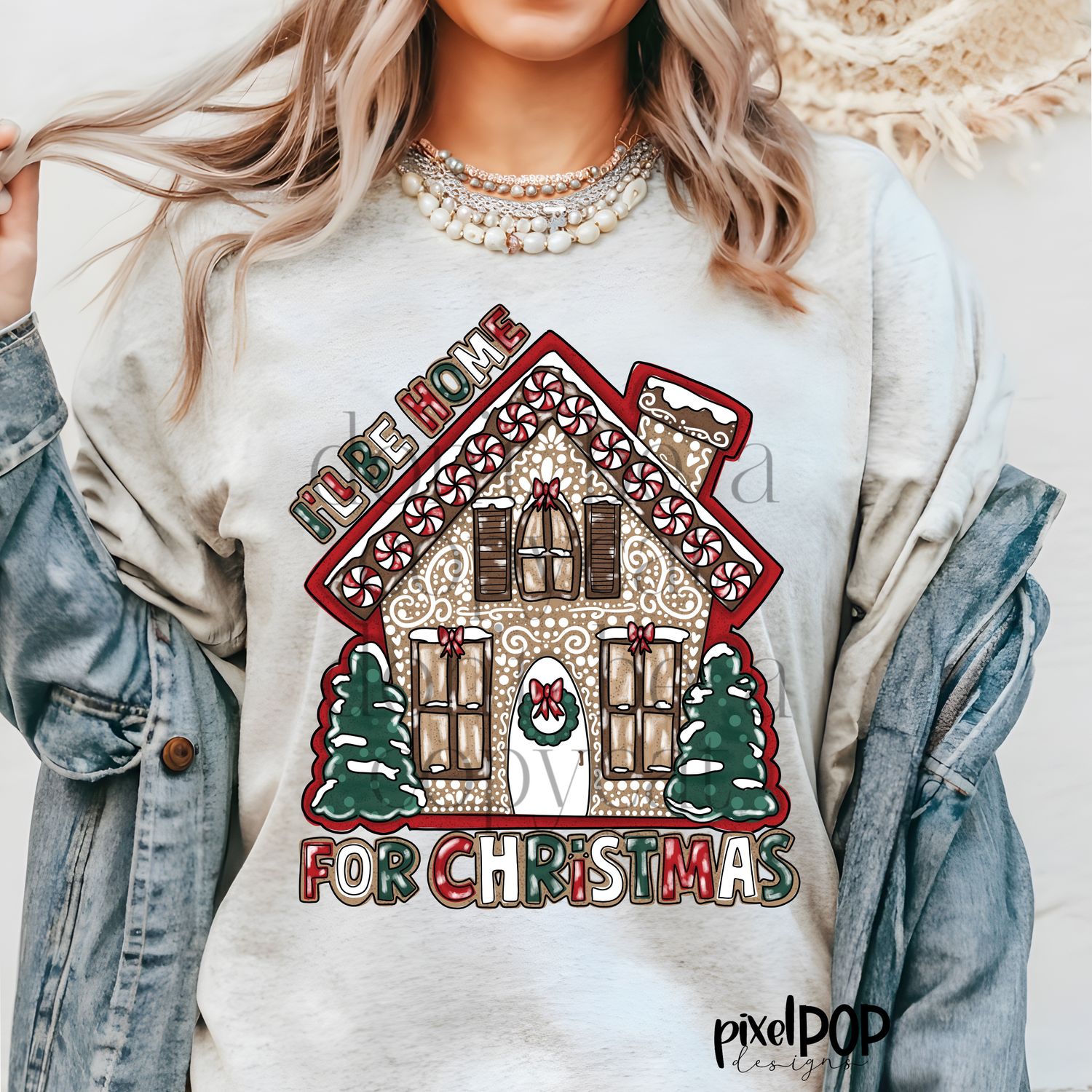 Gingerbread House I&#39;ll Be Home for Christmas PNG Design | Holiday | Santa Claus | Art | Sublimation PNG | Digital Download | Printable Artwork