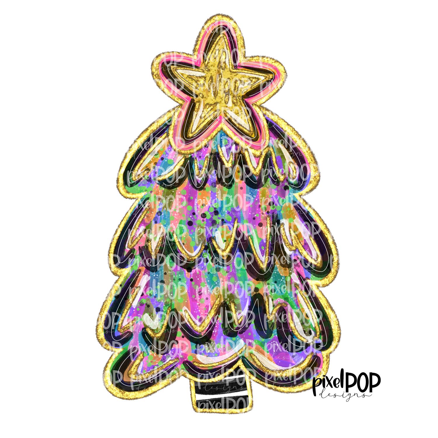 Abstract Acrylic Christmas Tree PURPLE with Gold Foil PNG Design | Holiday | Art | Sublimation PNG | Digital Download | Printable Artwork