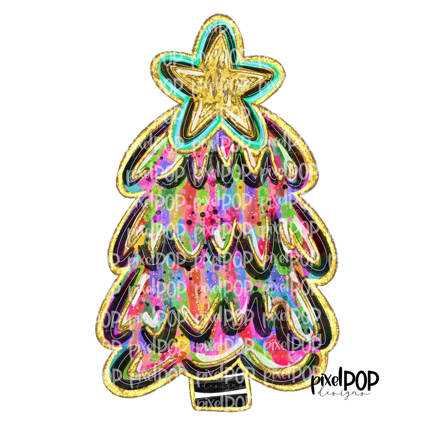 Abstract Acrylic Christmas Tree PINK with Gold Foil PNG Design | Holiday | Art | Sublimation PNG | Digital Download | Printable Artwork