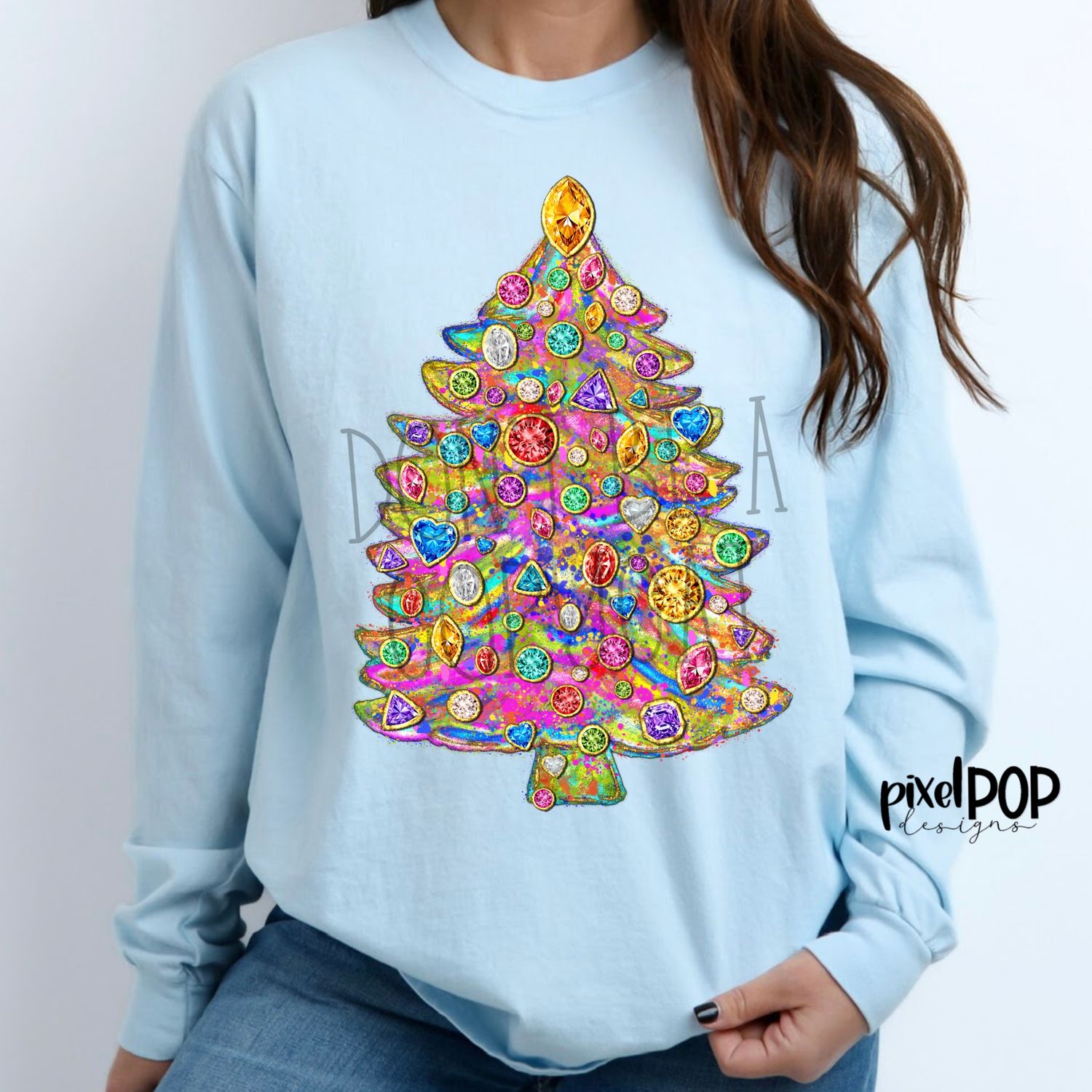 Bejeweled Christmas Tree with Gold Foil PNG Design | Holiday | Art | Sublimation PNG | Digital Download | Printable Artwork