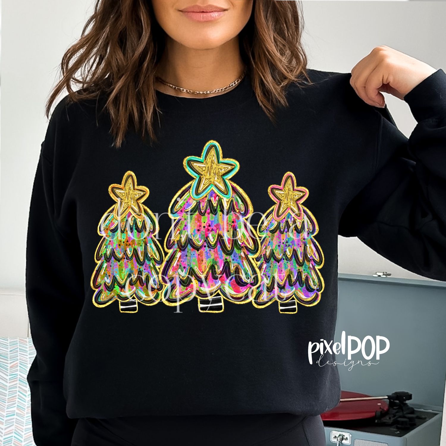 Abstract Acrylic Christmas Trees Trio with Gold Foil PNG Design | Holiday | Art | Sublimation PNG | Digital Download | Printable Artwork